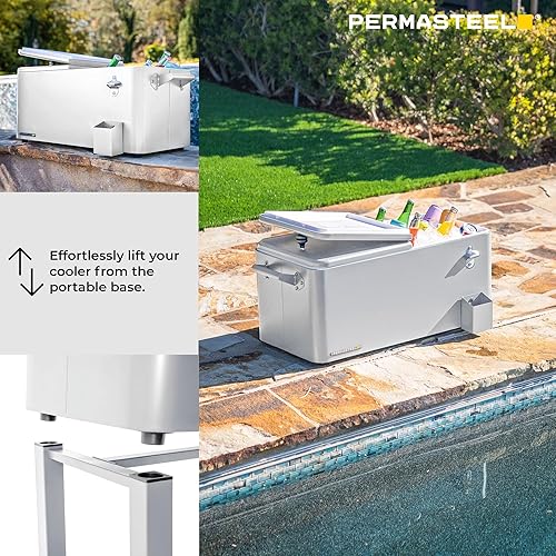 Miniatura 10 de Permasteel - Hielera para patio exterior de 80 cuartos de galón con cuenco removible, carro de bar con hielera de bebidas para usar al aire libre,