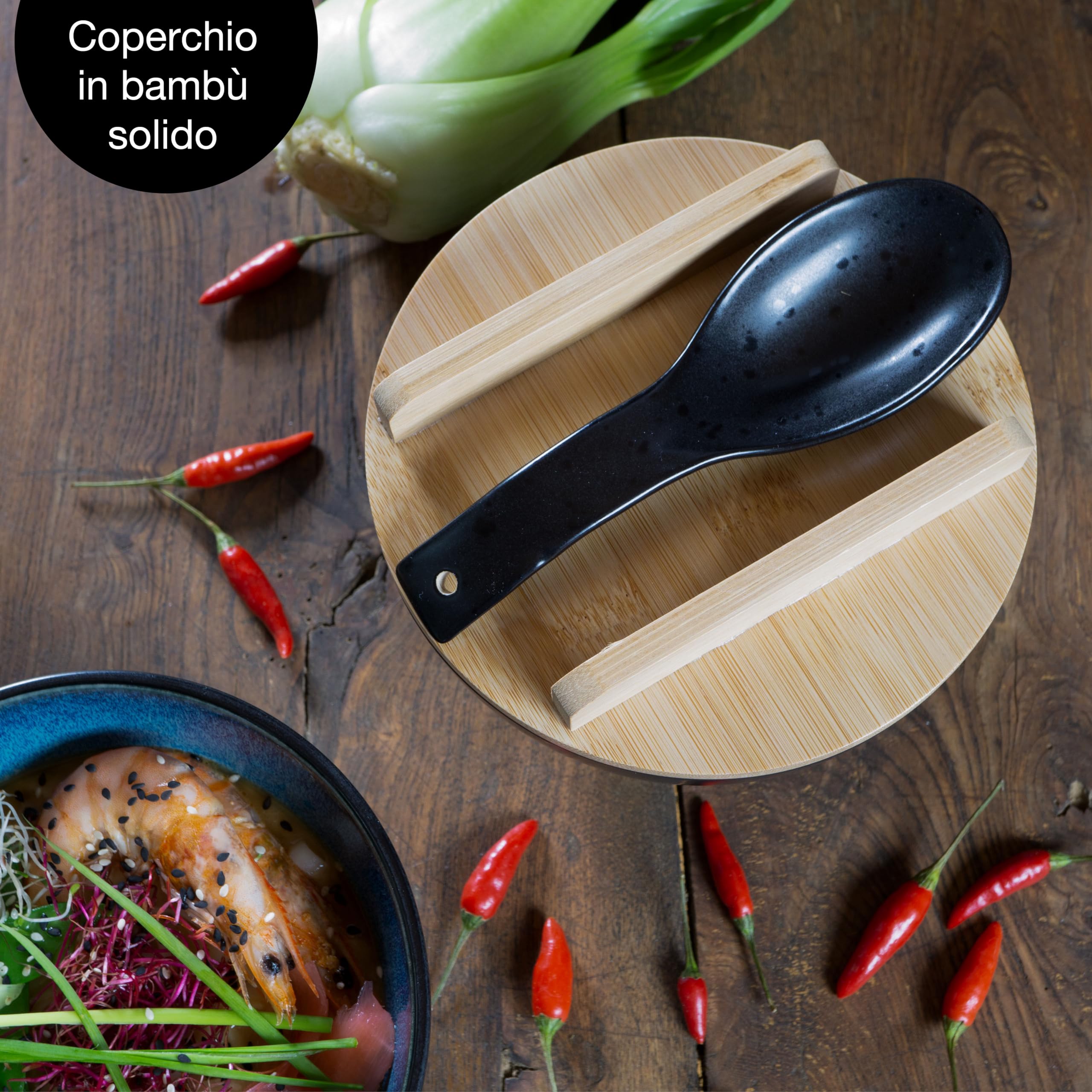 Moritz & Moritz SOLID Ramen - 2 ciotole in ceramica – 600 ml – 15 cm Ø – nero blu – Set per 2 persone – per zuppa, Pho e Sushi Bowl – Incl. bastoncini, coperchio e cucchiaio