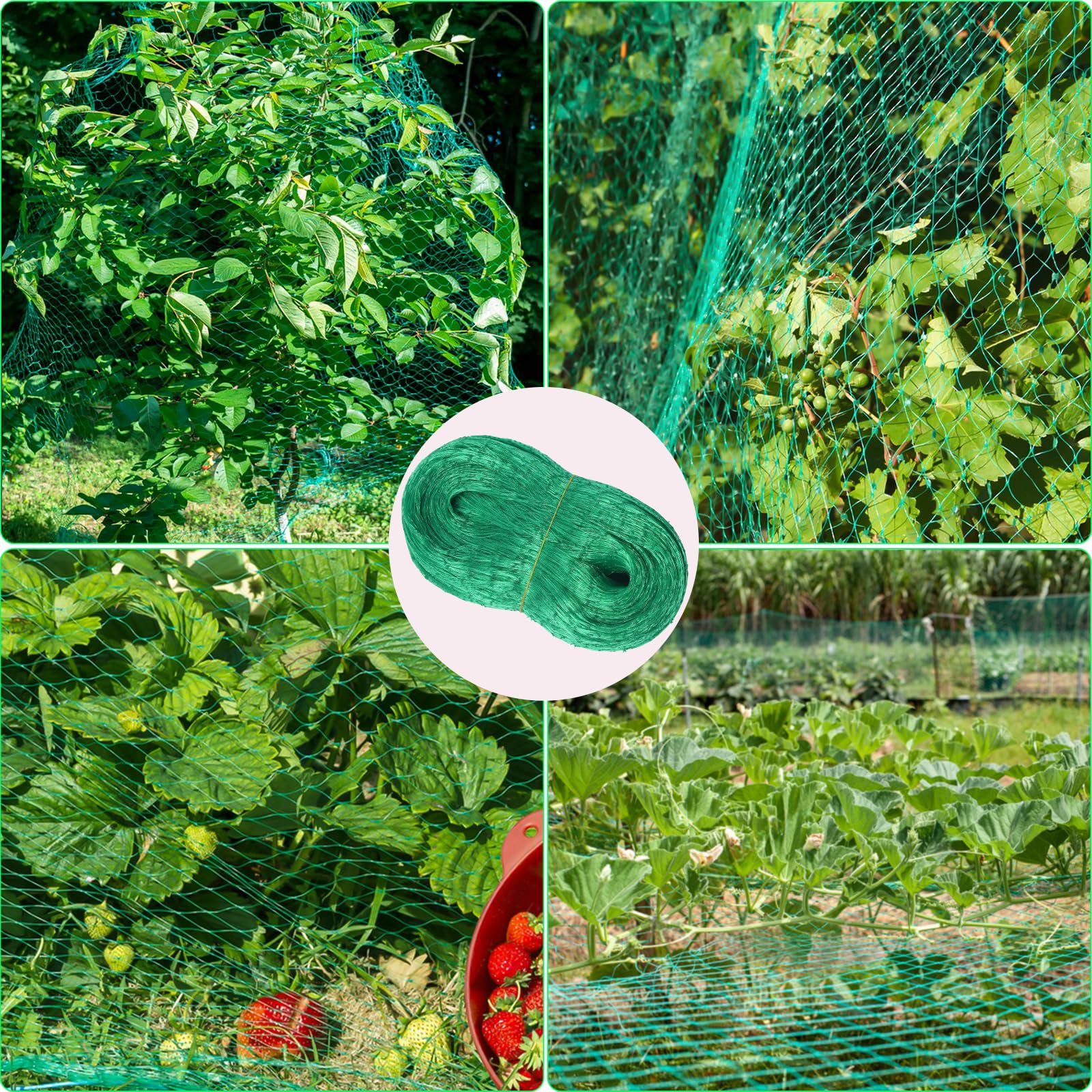 Rete di protezione per uccelli, 8 m x 10 m, per giardino e aiuole rialzate, protezione efficace da piccioni e altri uccelli, a maglia stretta e stabile per alberi da frutto, fragole e ciliegio