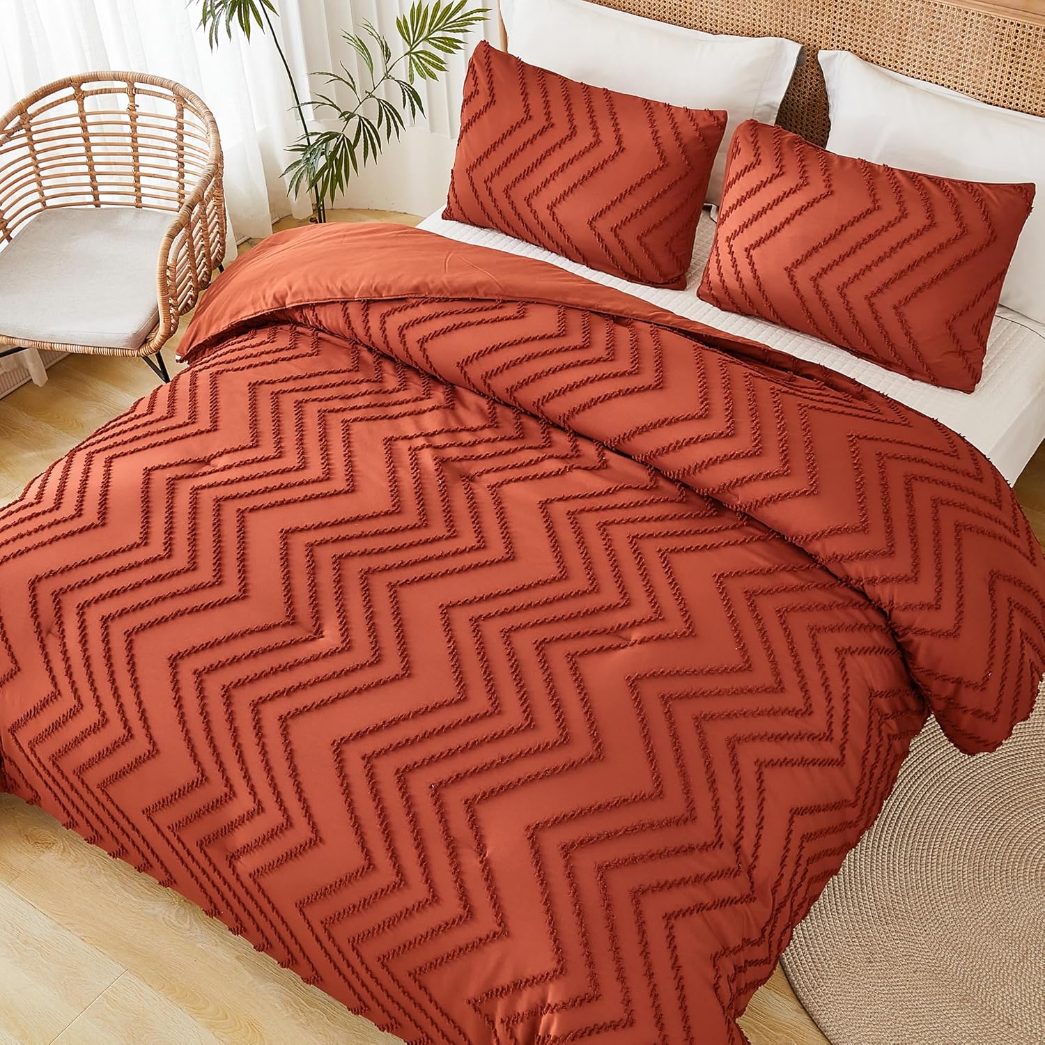 LUCKYBULL Terracotta Comforter Set Full Size, 3 Pieces