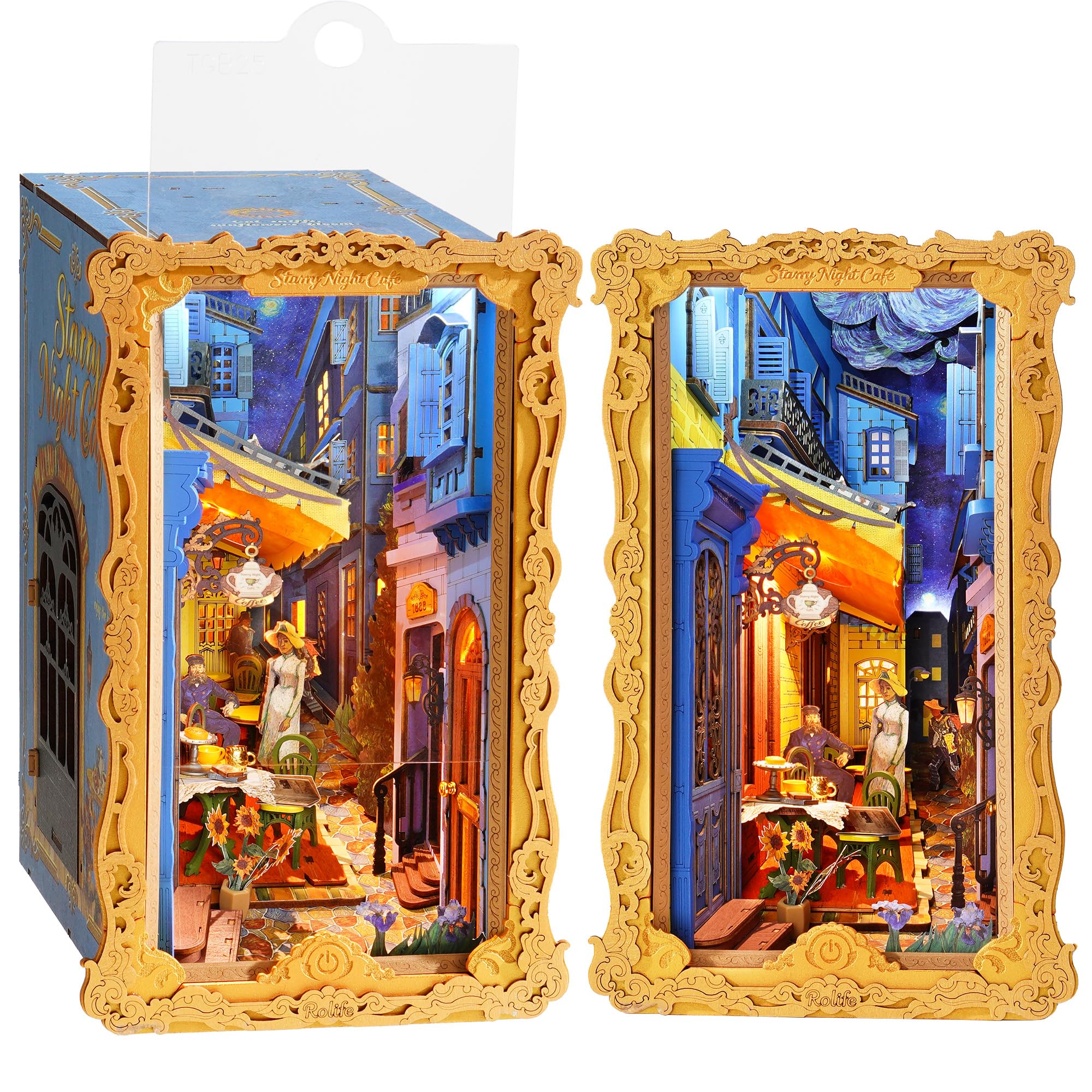 ROBOTIME Book Nook Kit for Adults,3D Wooden Puzzle with 3‑Stage Touch LED