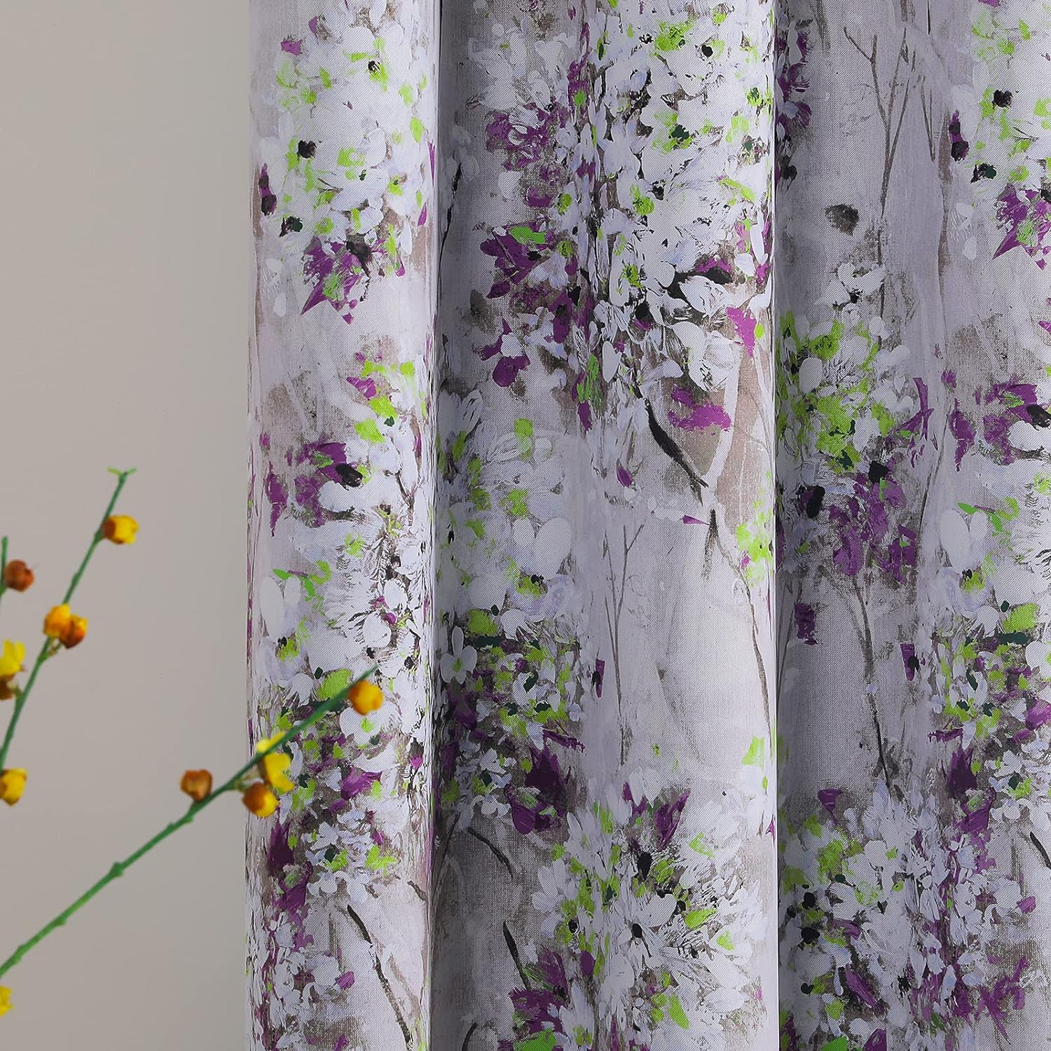 MYSKY HOME Purple Curtains 84 Inch Long 2 Panel Thermal Insulated Half-Blackout Flowers and Leaves Printed Curtains with Grommet 52"W x 84"L (Pack of 2) C-green & Purple