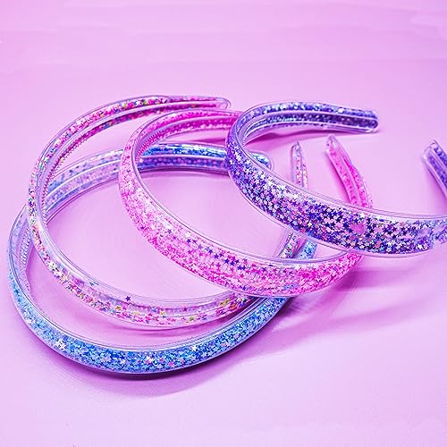 Miniatura 9 de FROG SAC 4 diademas con purpurina para niñas – Diadema brillante para niños con dientes de peine, bandas finas para la cabeza de niña pequeña,