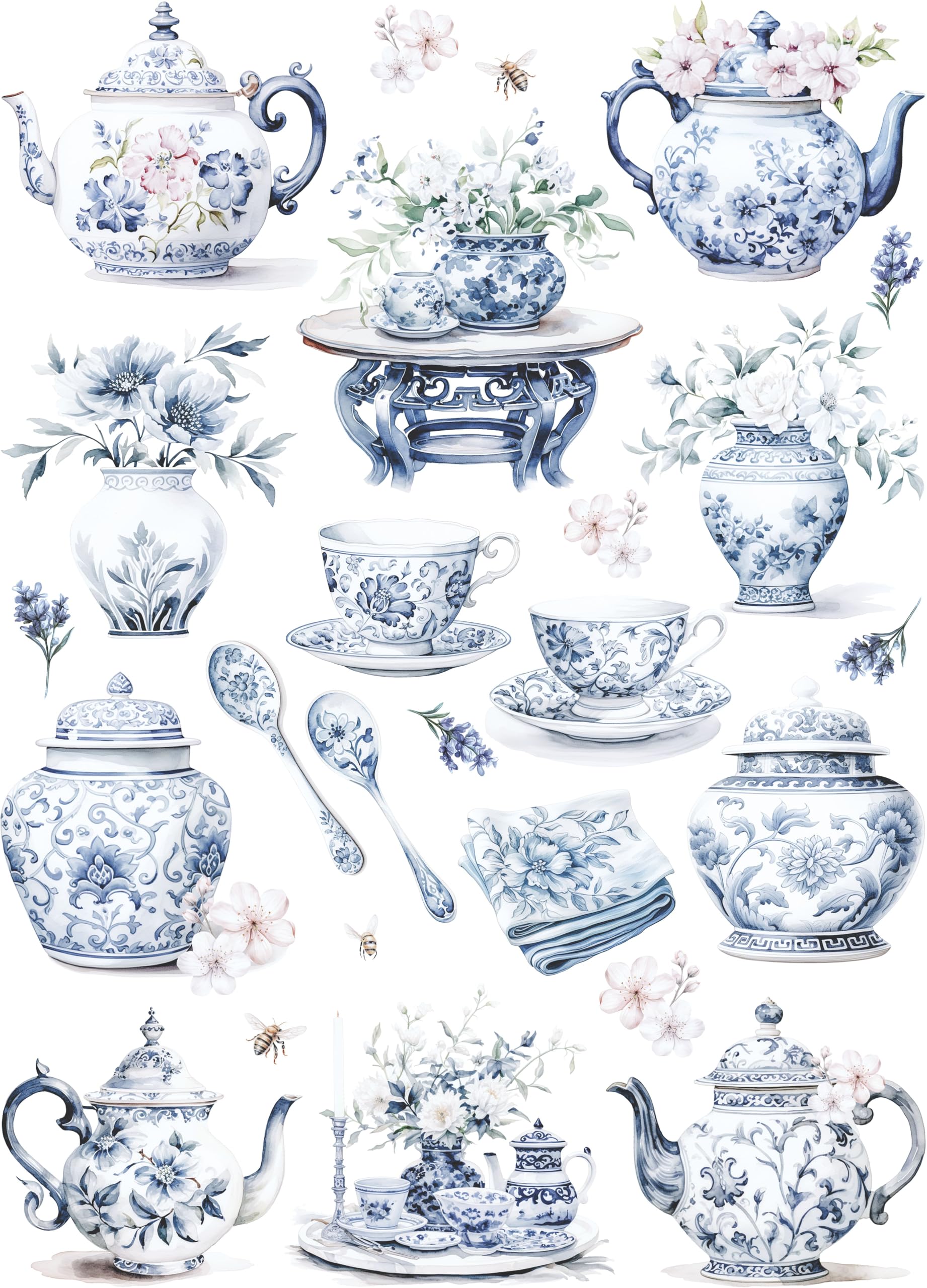 Blue and White China Reispapier, 11,5 x 16 Zoll - für Decoupage Furniture Crafts