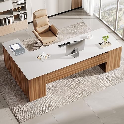 Vista 8 de Tribesigns - Escritorio ejecutivo en forma de L de 85.8 pulgadas, escritorio de oficina extra grande moderno con cajones para archivos, gabinete
