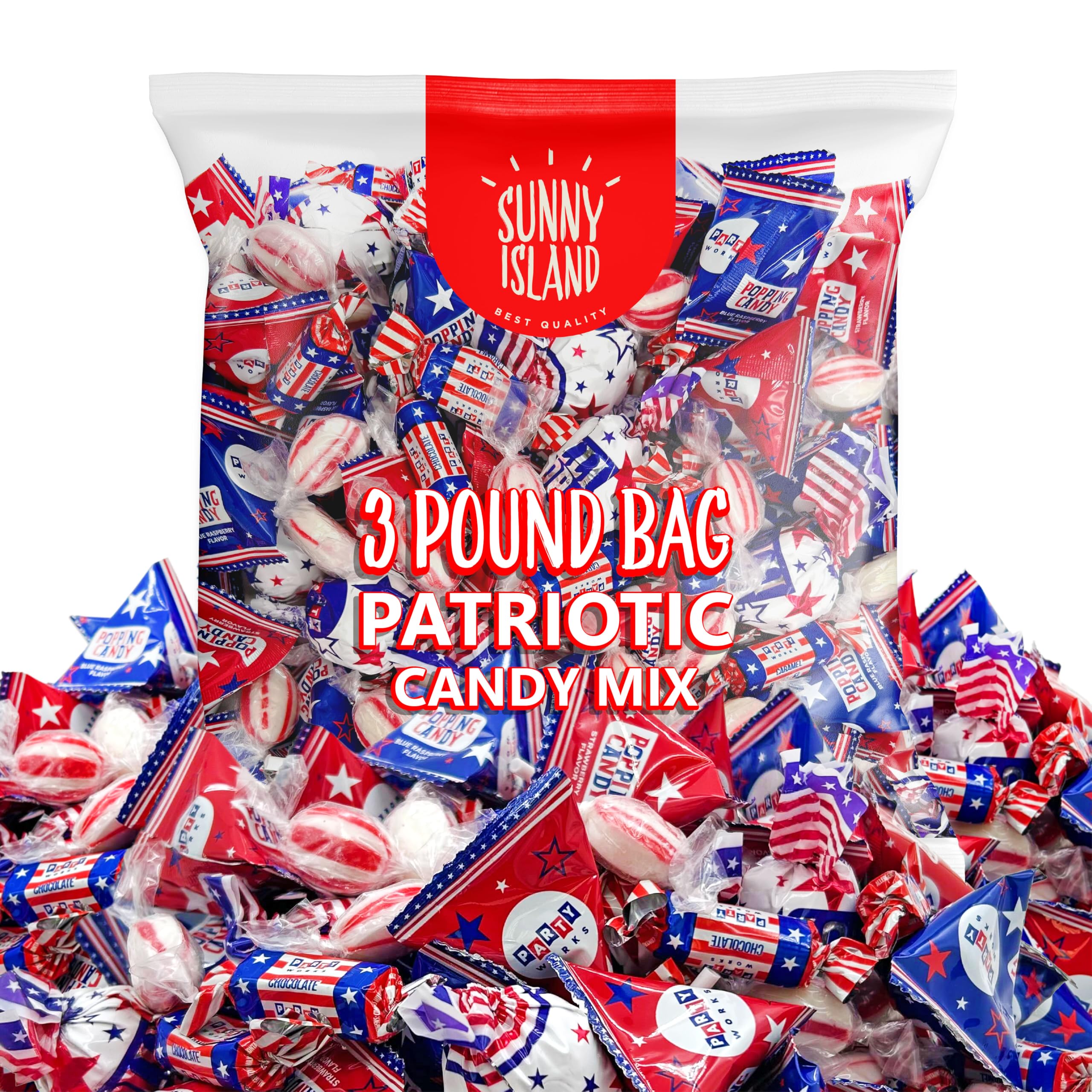Patriotic Party Candy Mix | 3-Pound Bag, About 180 Pieces | Popping Rocks, Lollipops, Peppermint Drops