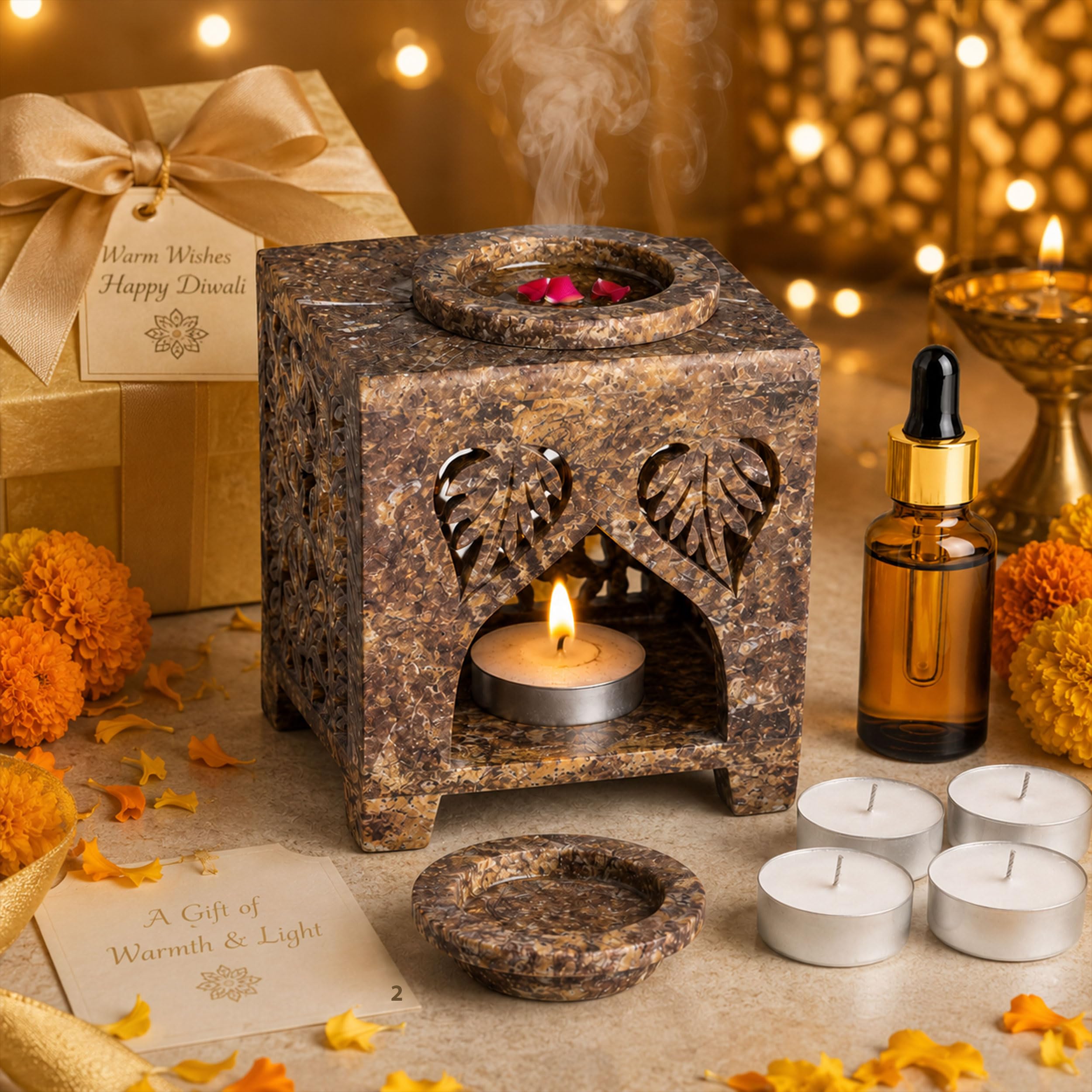 Marble Tealight Diffuser for Home Spa Office | 20 ml Oil & 4 Candles — photo — 4 of 8
