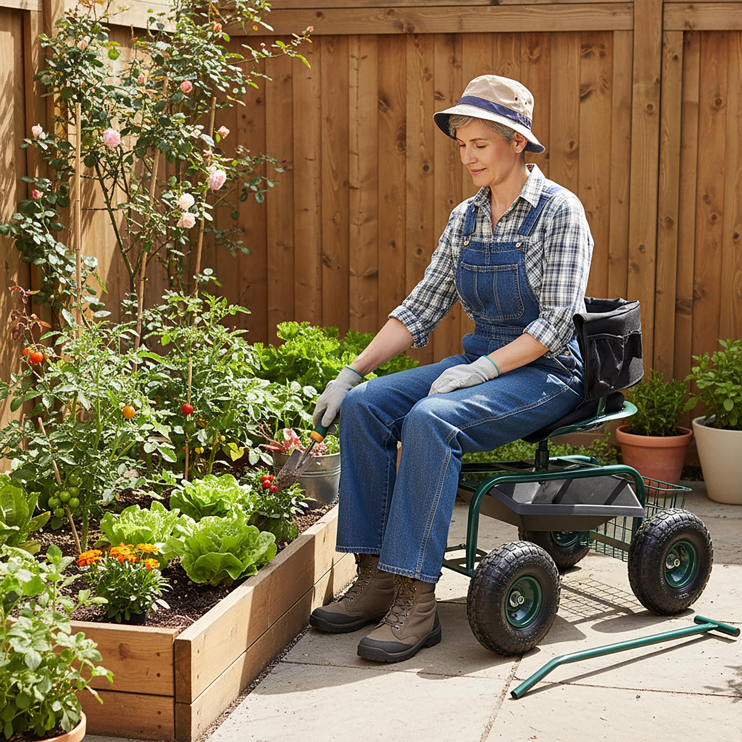 Relaxdays Sedile da Giardino Mobile, Regolabile, Portata 150 kg, vano portaoggetti, Cuscino