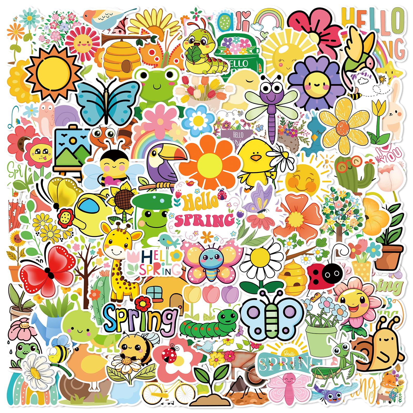 XZENTIRA 104 PCS Spring Stickers Vinyl Waterproof Stickers for Water Bottles, Cute Crafts, Insect Cards, Flowers Decor, Scrapbook, Gifts Bags, Laptop,