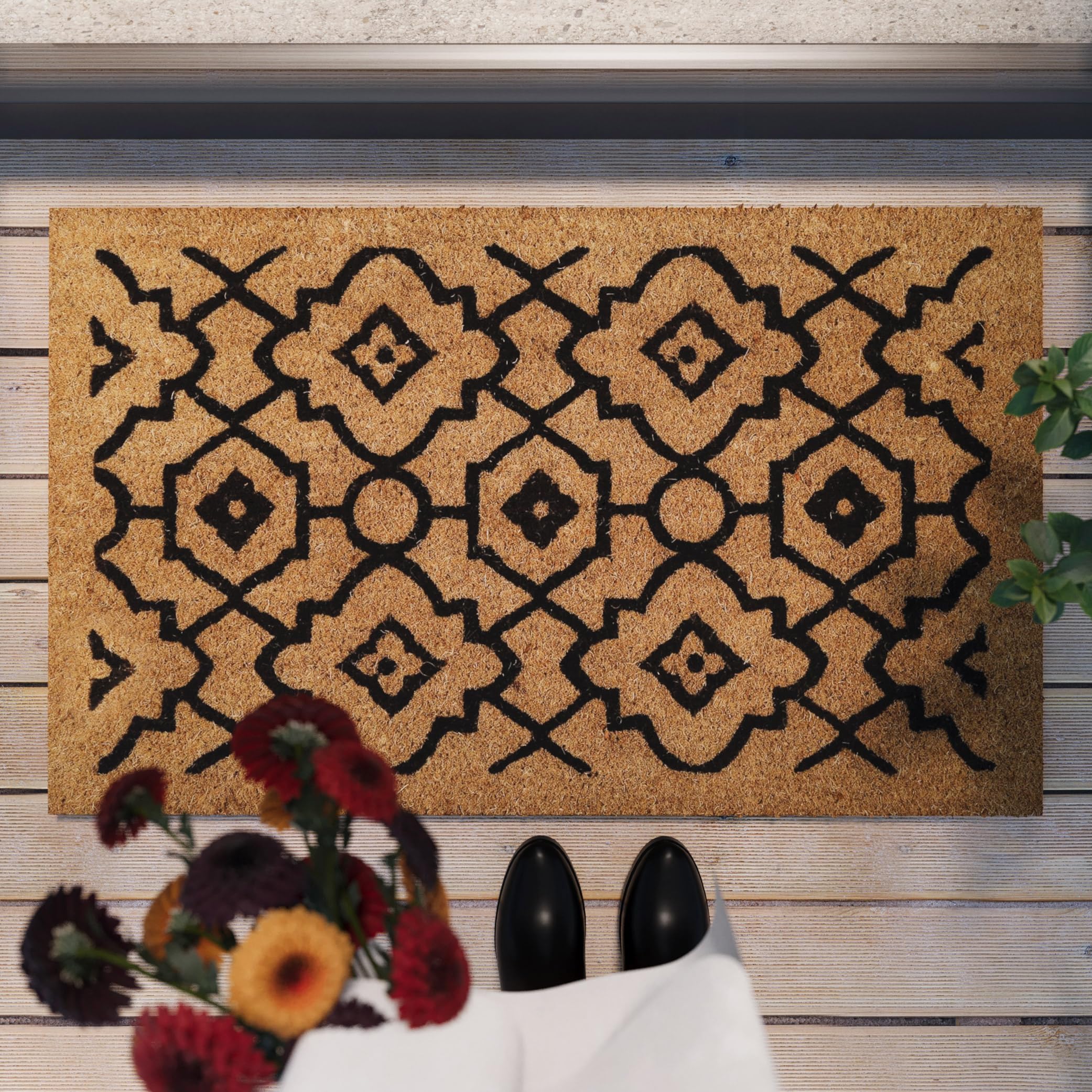 Wecon Home Posh Palace Paillasson tissé Naturel 60 x 90 cm | Paillasson élégant en coco pour l'intérieur et intermédiaire
