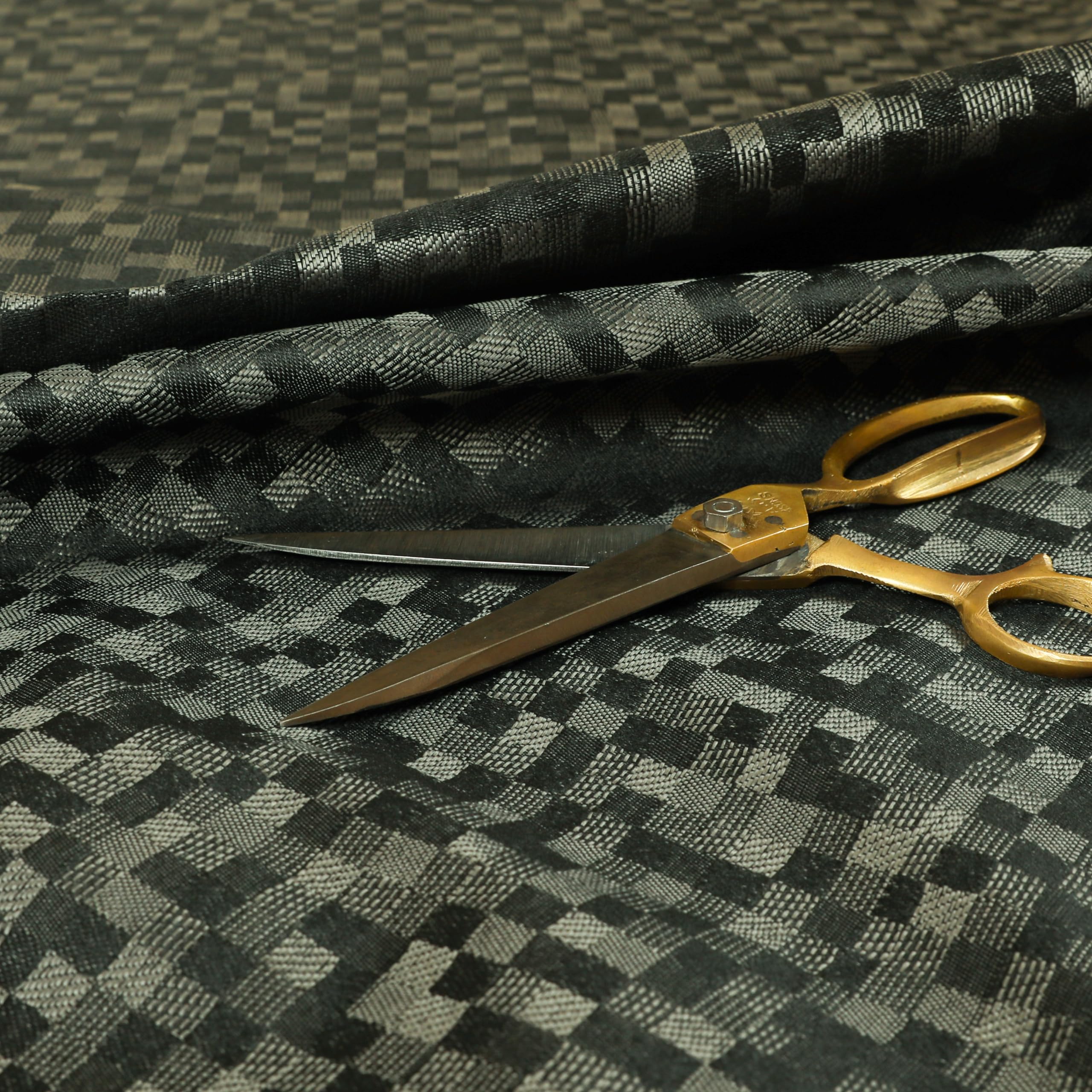 Redbrick Mill Fabrics Flame Retardant Square Polka Pattern Lightweight Chenille Grey Black Upholstery Curtain Fabrics (1 Metre)