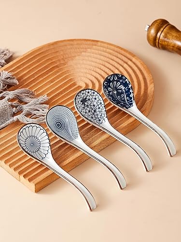Miniatura 9 de Cucharas de ramen, cuchara de sopa asiática de cerámica, cucharas japonesas para cocina, Pho, albóndigas, fideos, Wantan, Miso, no se deslizan en la