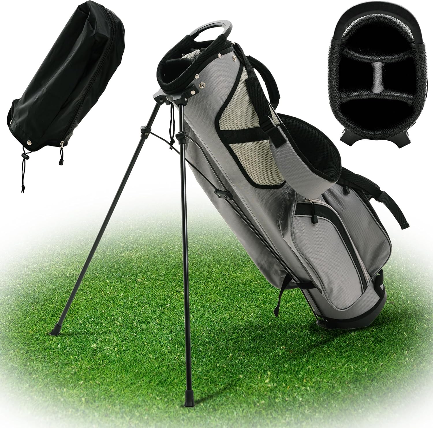 Ultra-Lite Golf Stand Bag - 3 Lbs, 4 Way Divider Portable Golf Carry Bag, Golf Club Bag with Rain Hood, Water-Repellent Golf Travel Case - Golf Gifts for Men and Women Gray 4 way