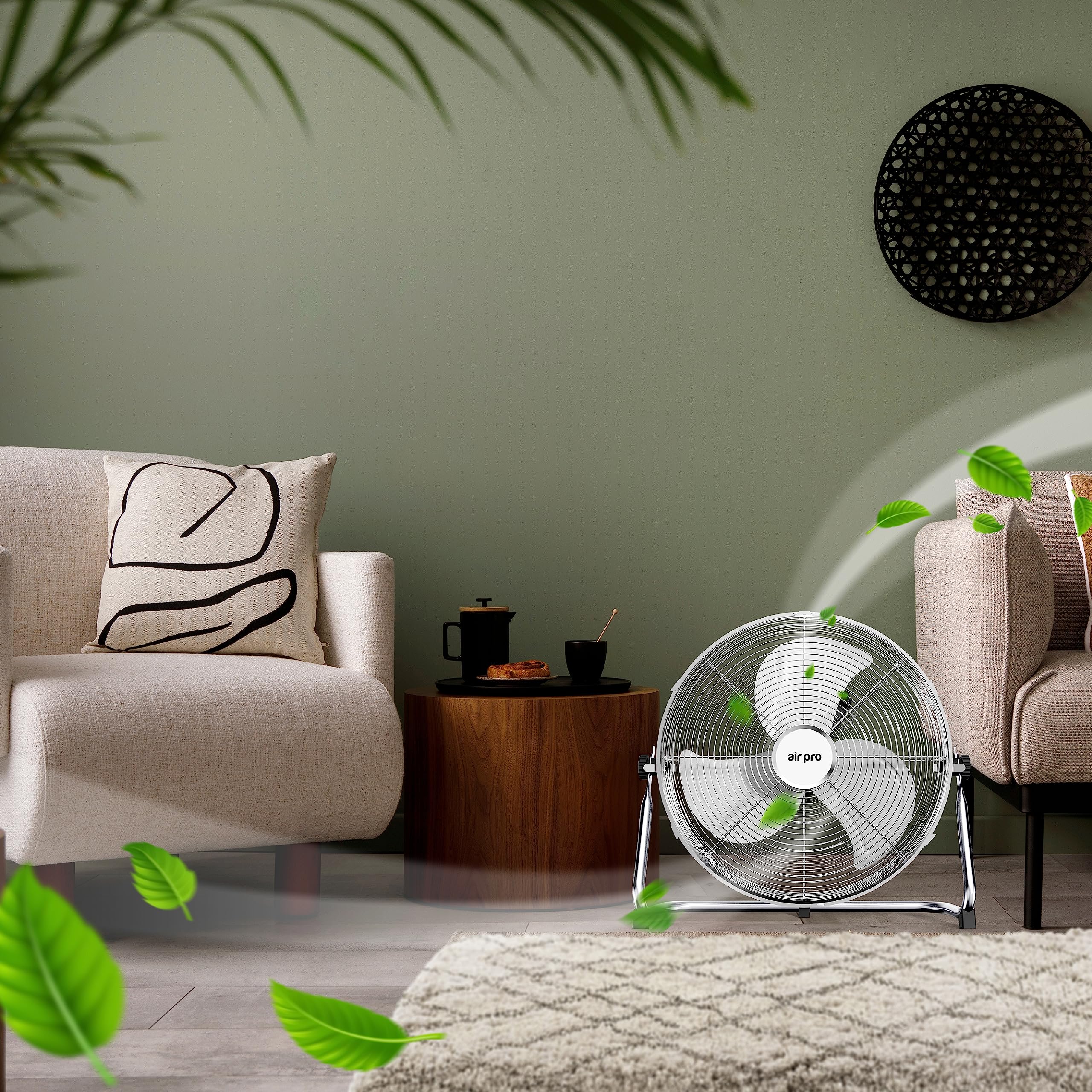 Air Pro 16" Floor Fan - Powerful Air Cooling & Circulating Fan with 3 Speed Setting & Adjustable Tilt - Indoor Home, Office, Gym Fan Quiet Portable Electric Fan with Metal Blade & Body 1.6m Long Cable