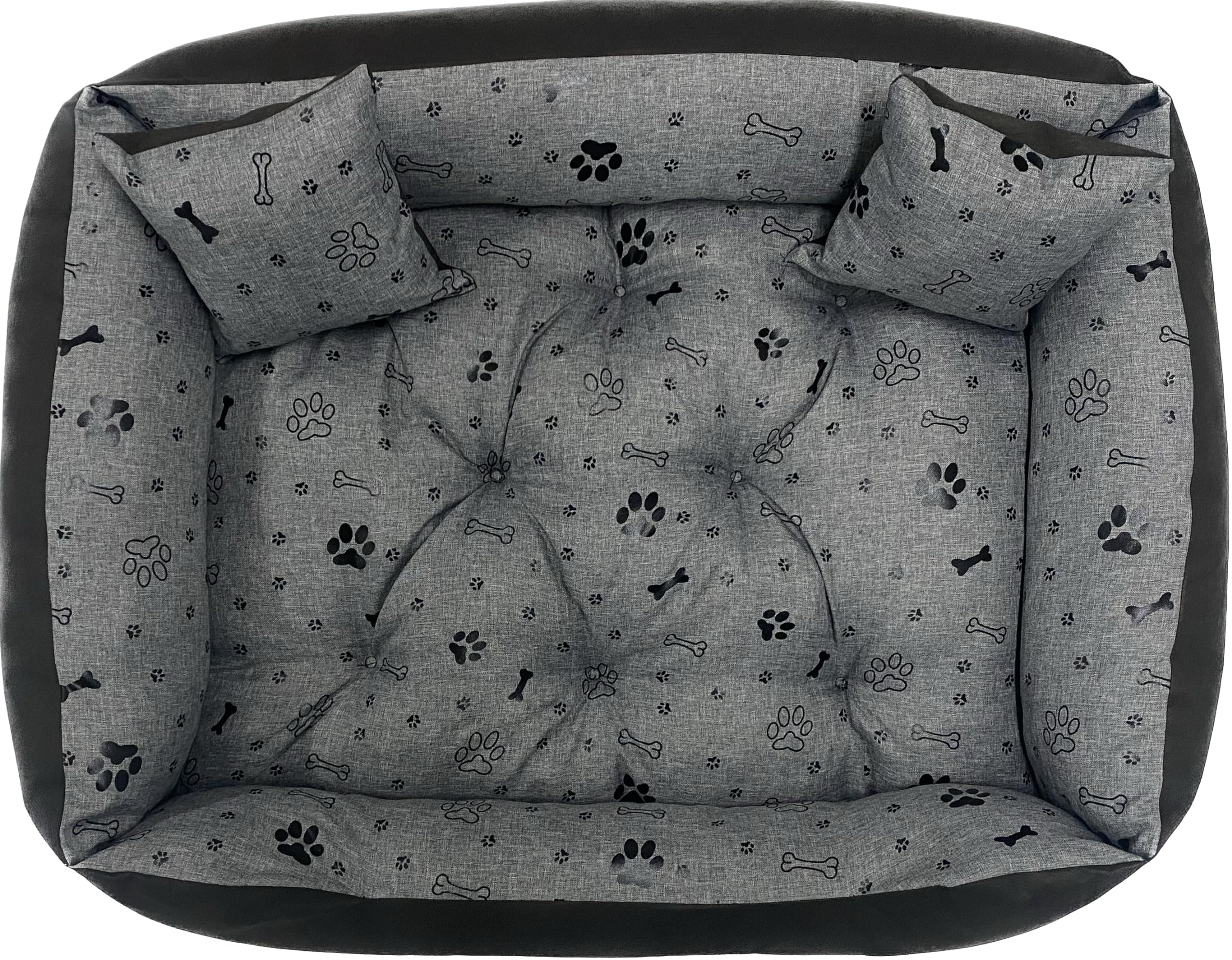 Dogs4Life Hundebett XXL 130 x 105 cm | Hundebett für sehr große Hunde | Orthopädisch | Hundekissen | Waschbar | Outdoor | Mit Rand | Wasserabweisend (XL, Schwarze Pfoten)