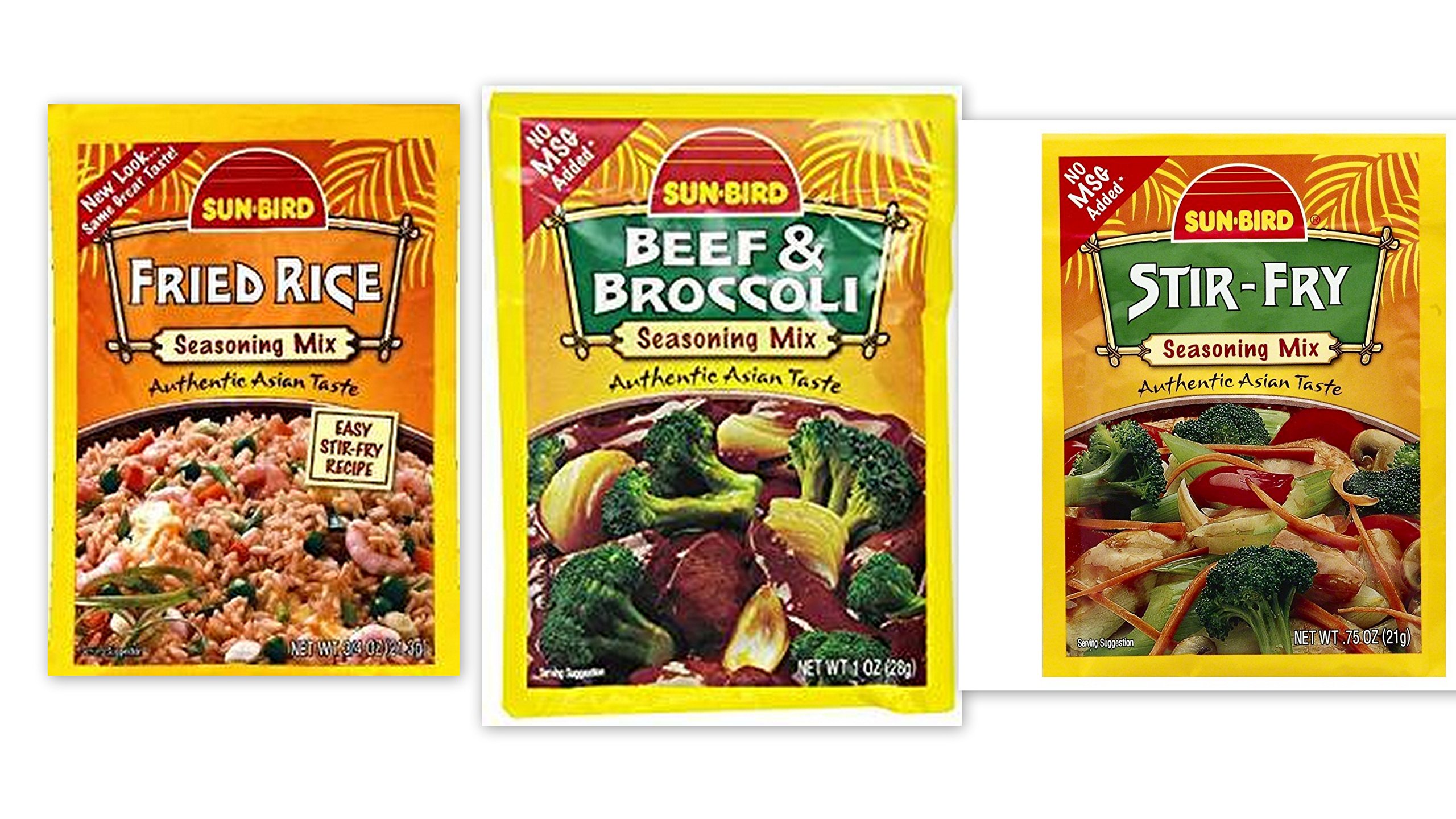 Sunbird Seasoning Mix Variety Bundle, 0.74-1 oz (Pack of 6) includes 2-Packets Fried Rice + 2-Packets Stir Fry + 2-Packets Beef & Broccoli