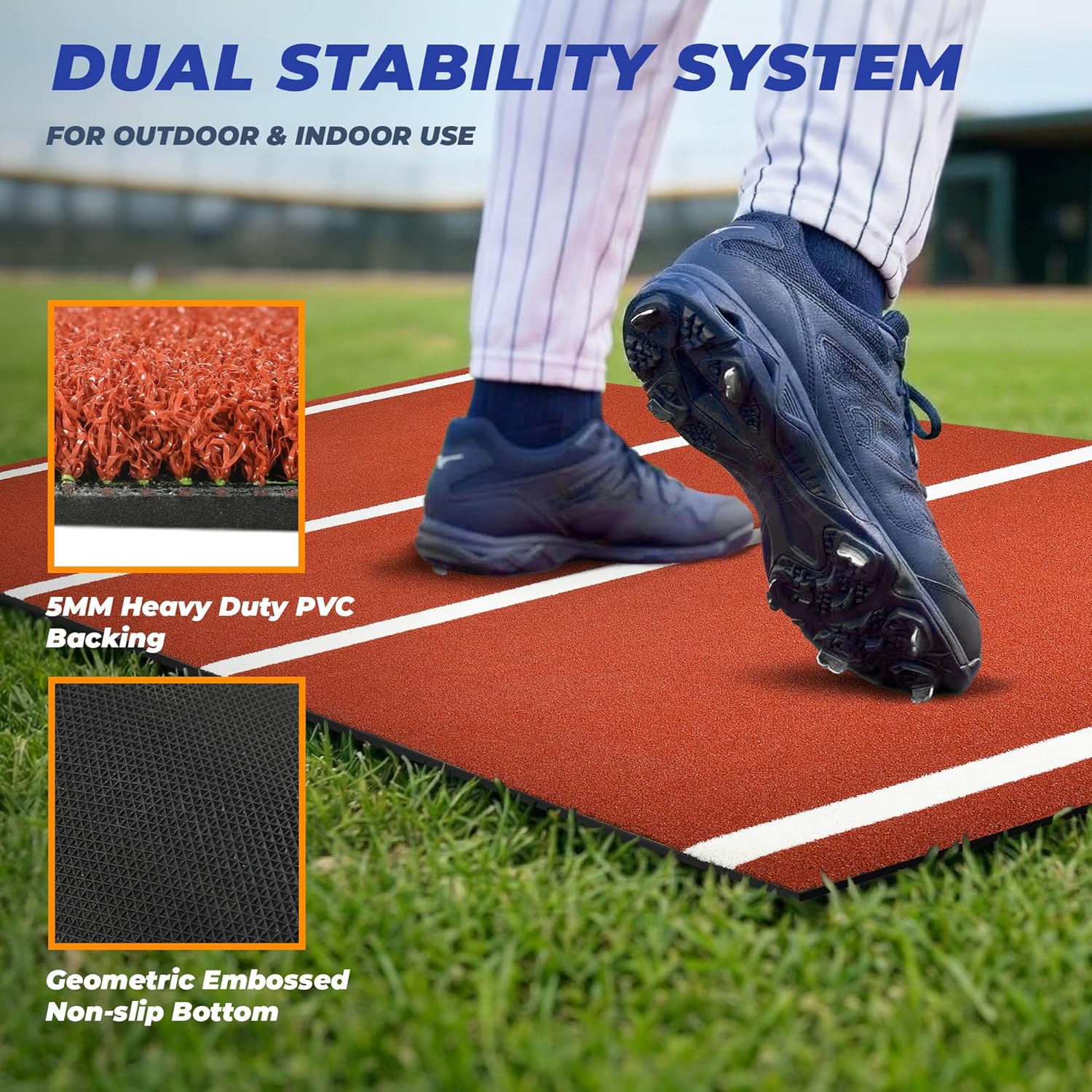 Batting Mat, 6x4/10x3.8/12x6FT Baseball Softball Hitting Mat for Batting Stance Practice, Batters Box Turf Mats with Home Plate, Non-Slip Baseball Cage Mats for Outdoor Indoor with Carry Strap