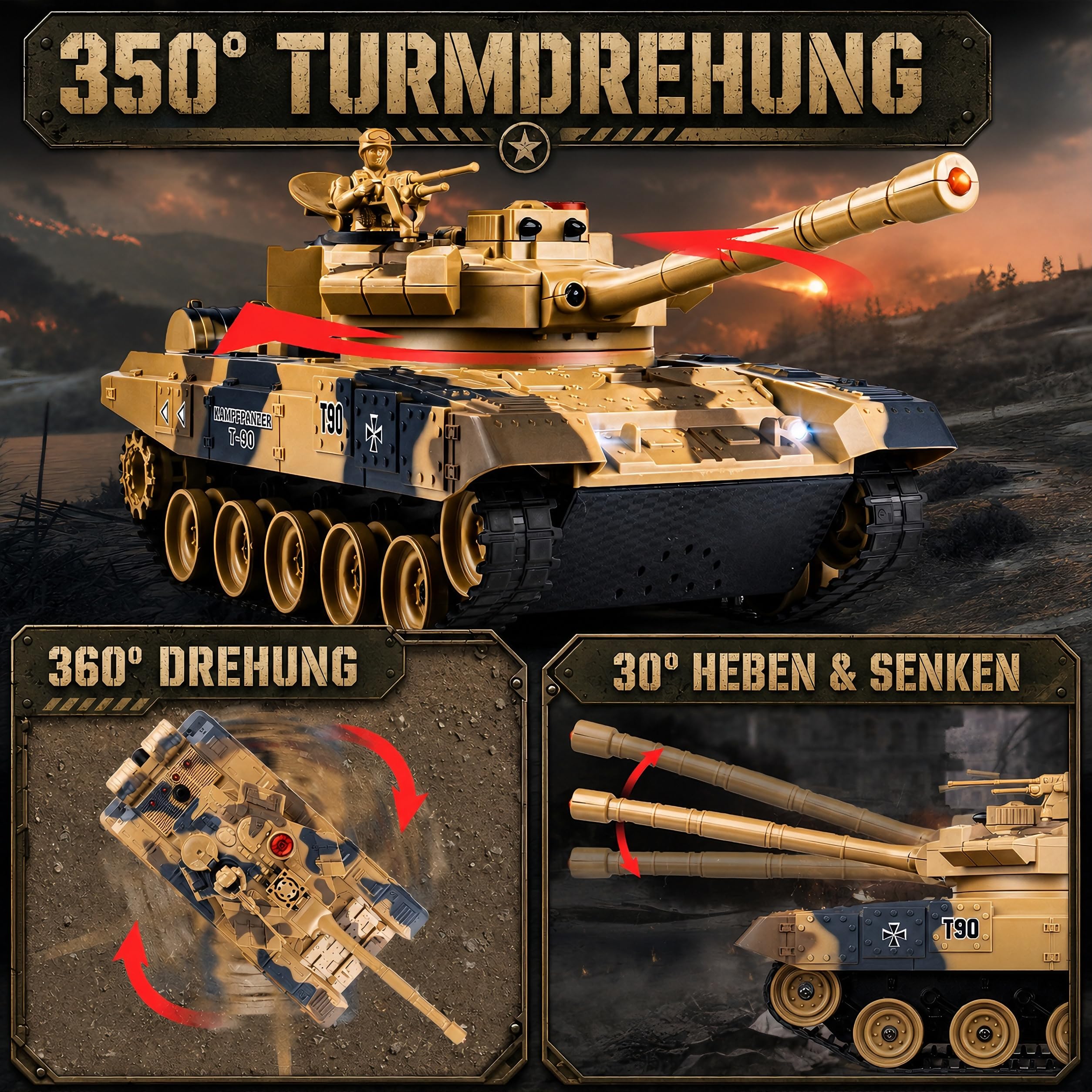 Supdex Rc Panzer 1/24, Ferngesteuerter Kampf Panzer RC Spielzeug, 2.4GHz Fernbedienung, Panzer Modell mit Lebenskontrollleuchte, für Kinder ab 6 Jahren Jungen