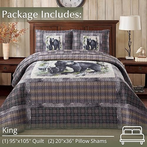 Miniatura 3 de Virah Bella Juego de ropa de cama King Lodge de 3 piezas, juego de edredón reversible rústico con fundas de almohada decorativas, panel familiar