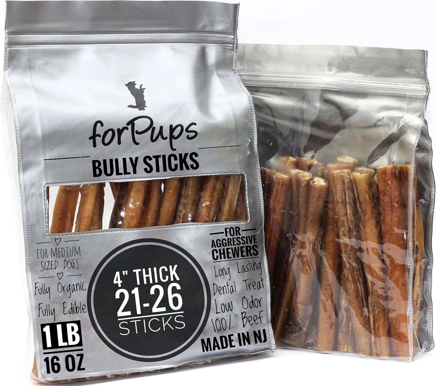 Thick 1 Pound of (6”) Bully Sticks for Large & Medium Dogs, for Aggressive Chewers (16 oz) Natural & Fully Organic, 100% Beef Pizzle Dog Chew, Fully Digestible Dental Treats (6 inch, 1 lb)
