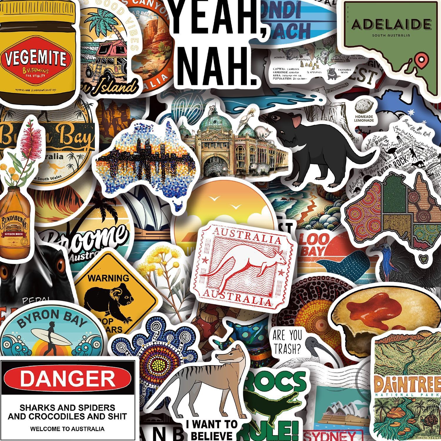 50 Pcs Australia Stickers for Kids Teens Adults Boys Girls Gift,Australia Stickers Pack for Laptop,Skateboard,Luggage,Car,Bike