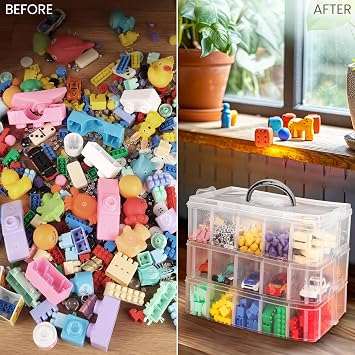 Kurtzy 3-Tier Craft Storage Box - Plastic Organiser Box for Medicine, Craft Supplies, Beads, Jewellery, Lego and Hair Accessories (3 Tier 30)