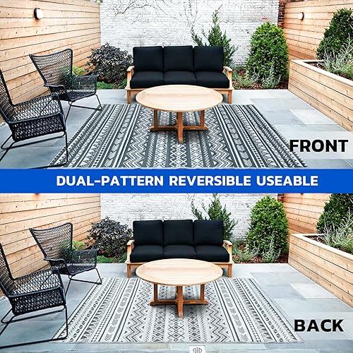 Miniatura 2 de VITUU Alfombra de paja de plástico para exteriores, 6 x 9 pies, impermeable, estilo bohemio, para patio, campamento, patio, balcón, caravana, playa,