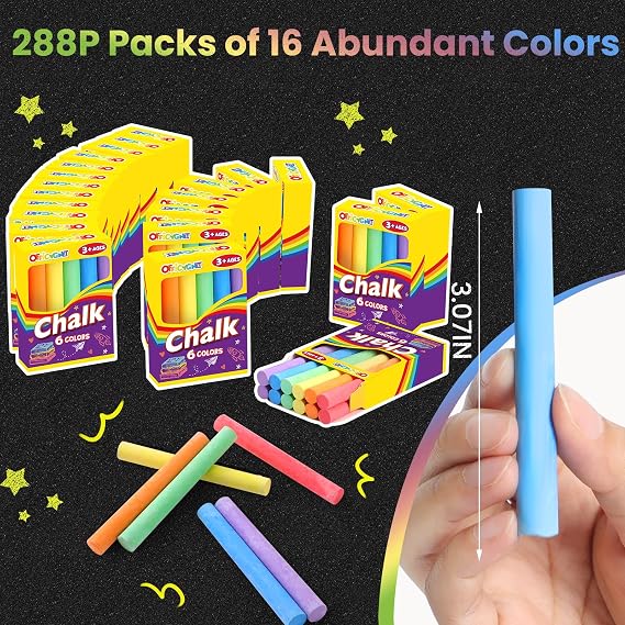 Officygnet 288 Counts Mini Chalk Set for Kids, Bulk Non-Toxic Chalkboard Chalk for Boys Girls 3+, Back to School Supplies, Goody Bag Fillers, Classroom Prizes Gifts, Easter Basket Stuffers (24 Boxes)