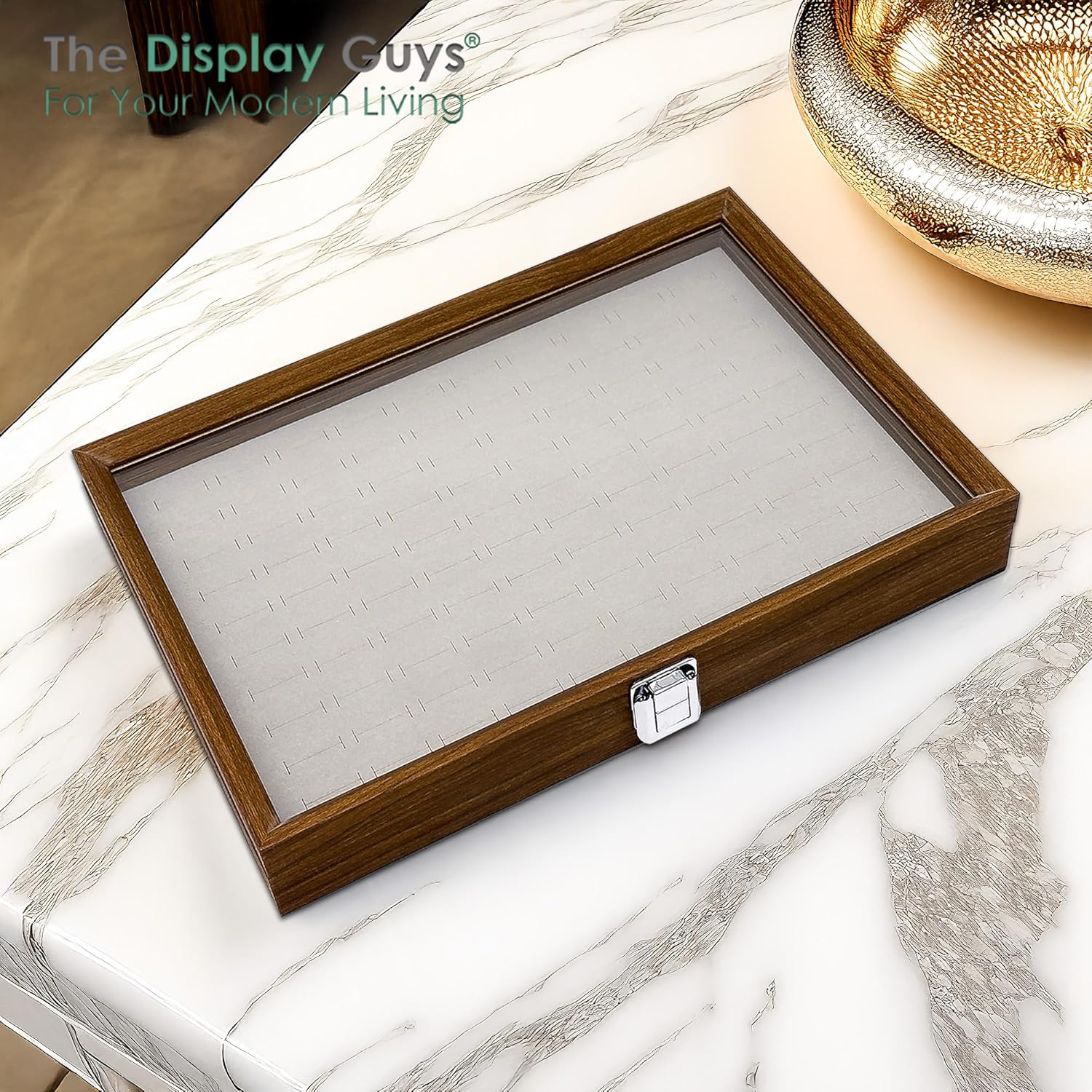 TheDisplayGuys For Your Modern Living Wooden Travel Jewelry Box w. Tempered Glass Display Lid - Rings Storage - 100-Slots Velvet Organizer (Dark Oak) by The Display Guys