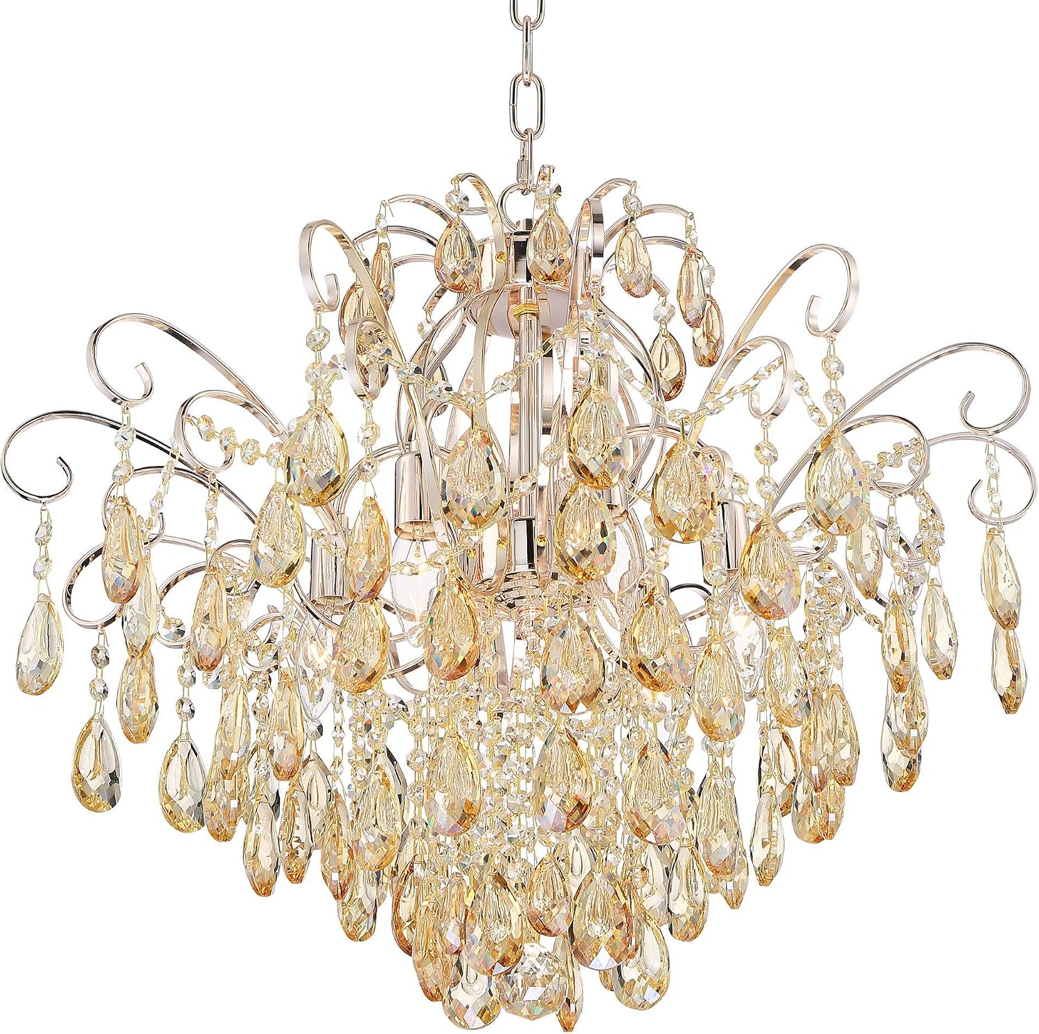 Vienna Full Spectrum Mellie Warm Champagne Gold Chandelier Lighting 24" Wide Country Cottage Crystal 6-Light Fixture for Dining Room House Foyer Entryway Kitchen Bedroom Living Room High Ceilings