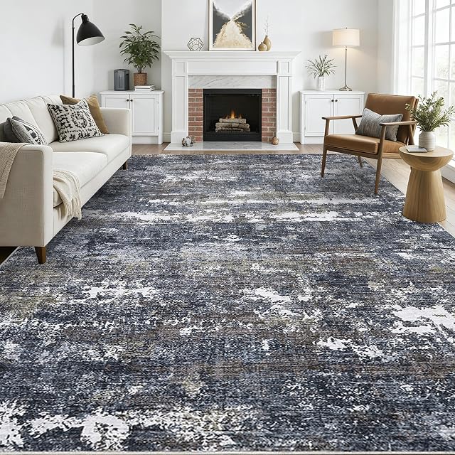 GarveeHome 10x14 Area Rugs for Luxury Living Room Bedroom Modern Abstract Machine Washable Carpets for Dining Room Non-Slip Low Pile Area Rugs for Nursery Room Playroom Grey