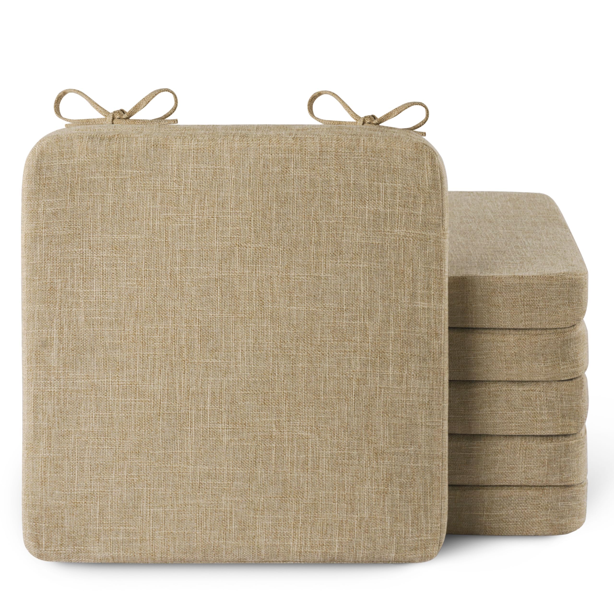 AddGrace Square Chair Cushions for Dining Chairs 16x16x2inch (6, Beige)