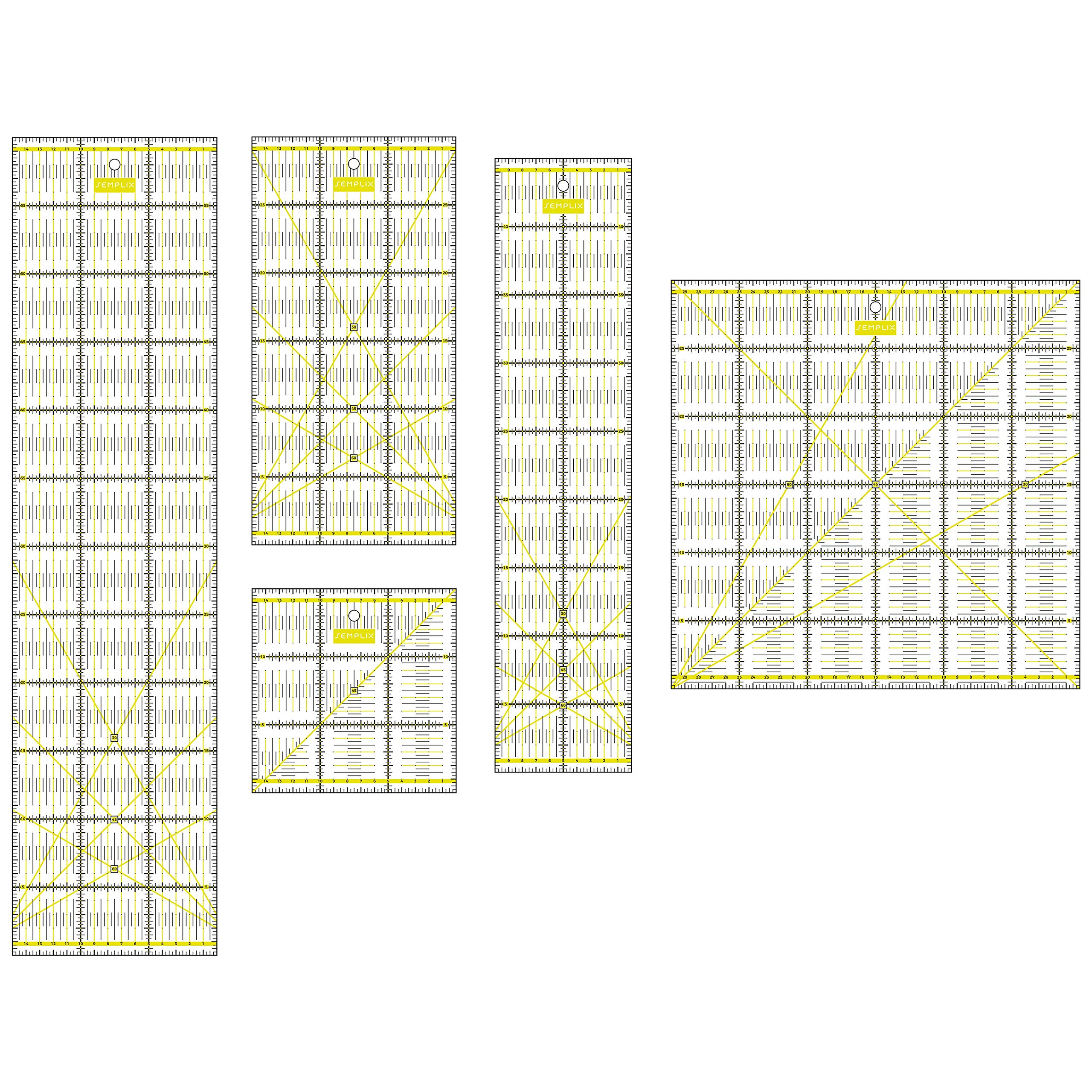 SEMPLIX Patchwork Lineal Set cm Bundle (10x45 cm, 15x60 cm, 15x30 cm, 15x15 cm, 30x30 cm) (gelb)