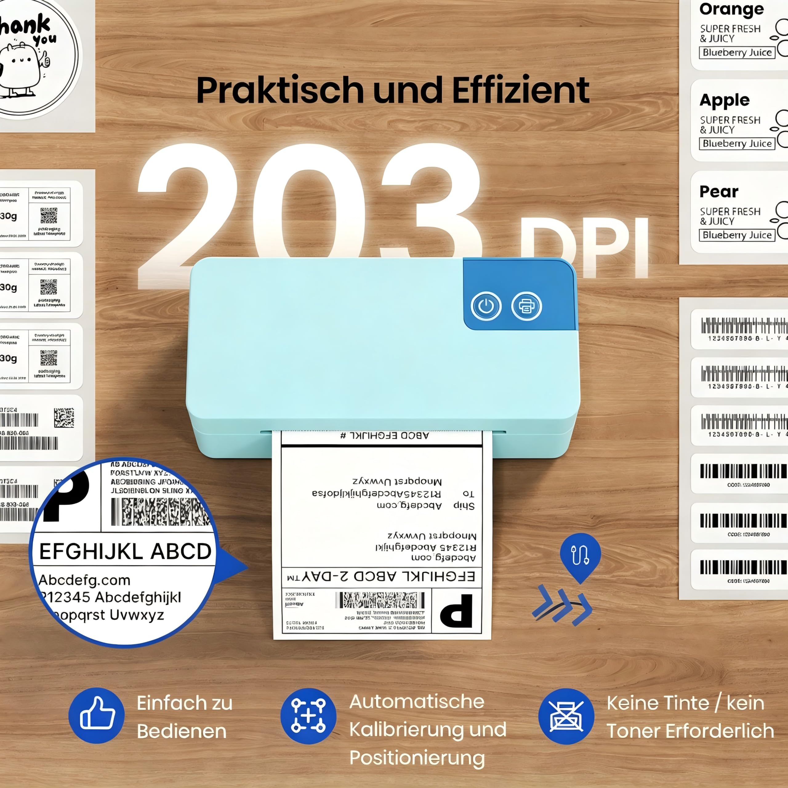 Bluetooth Etikettendrucker DHL, 4x6 Versandetiketten Drucker PL50E