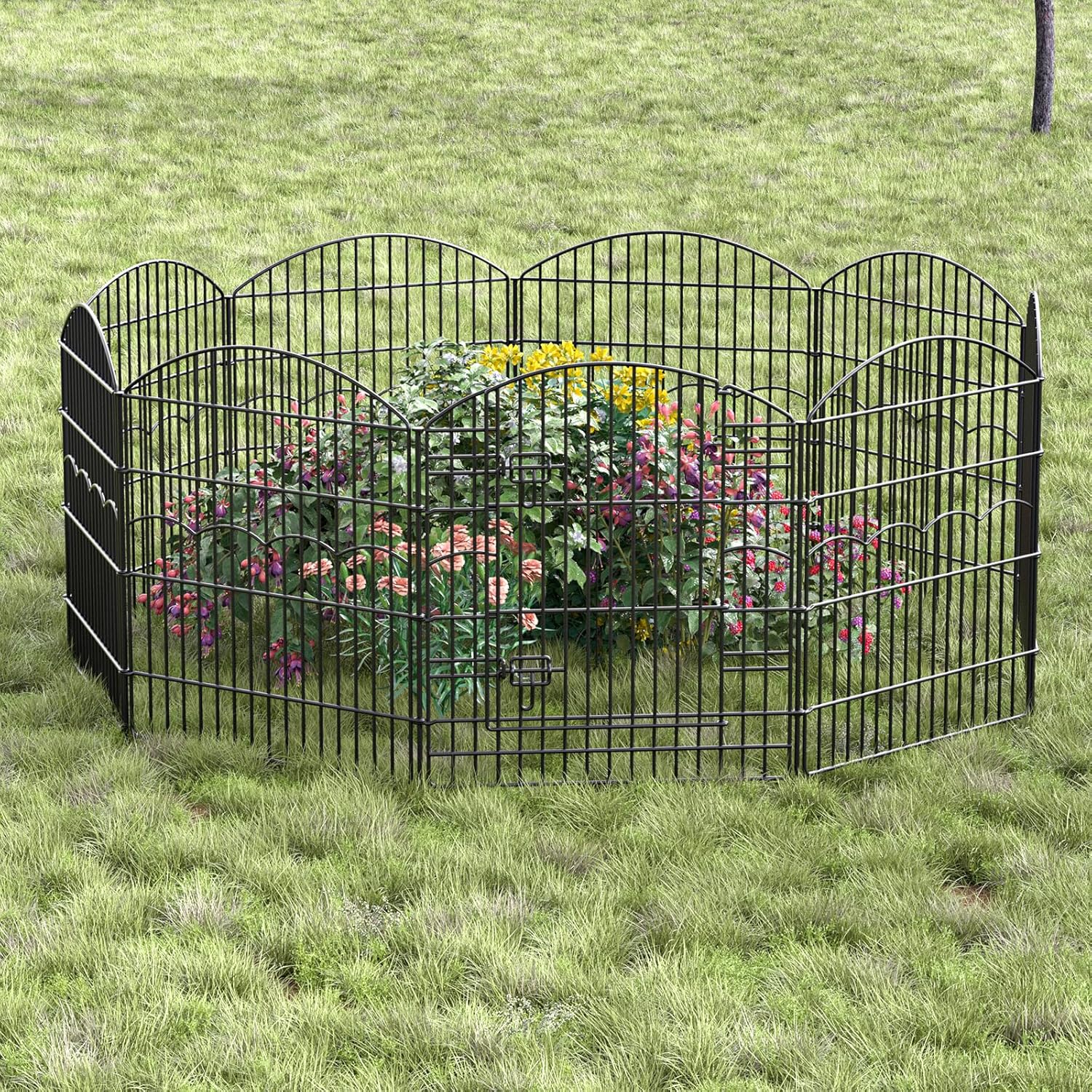 Decorative Garden Fence 12 Panels 26.8ft(L)×32in(H) Garden Fences Animal Barrier Fencing with 11 Panels + 1 Gate, No Dig Metal Rustproof Wire Border Temporary Dog Fence Outdoor for Patio Yard Lawn