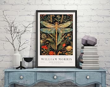 William Morris Dragonfly Print, William Morris Exhibition Print, William Morris Poster, Vintage Wall Art, Textiles Art, Vintage Poster 073b A3