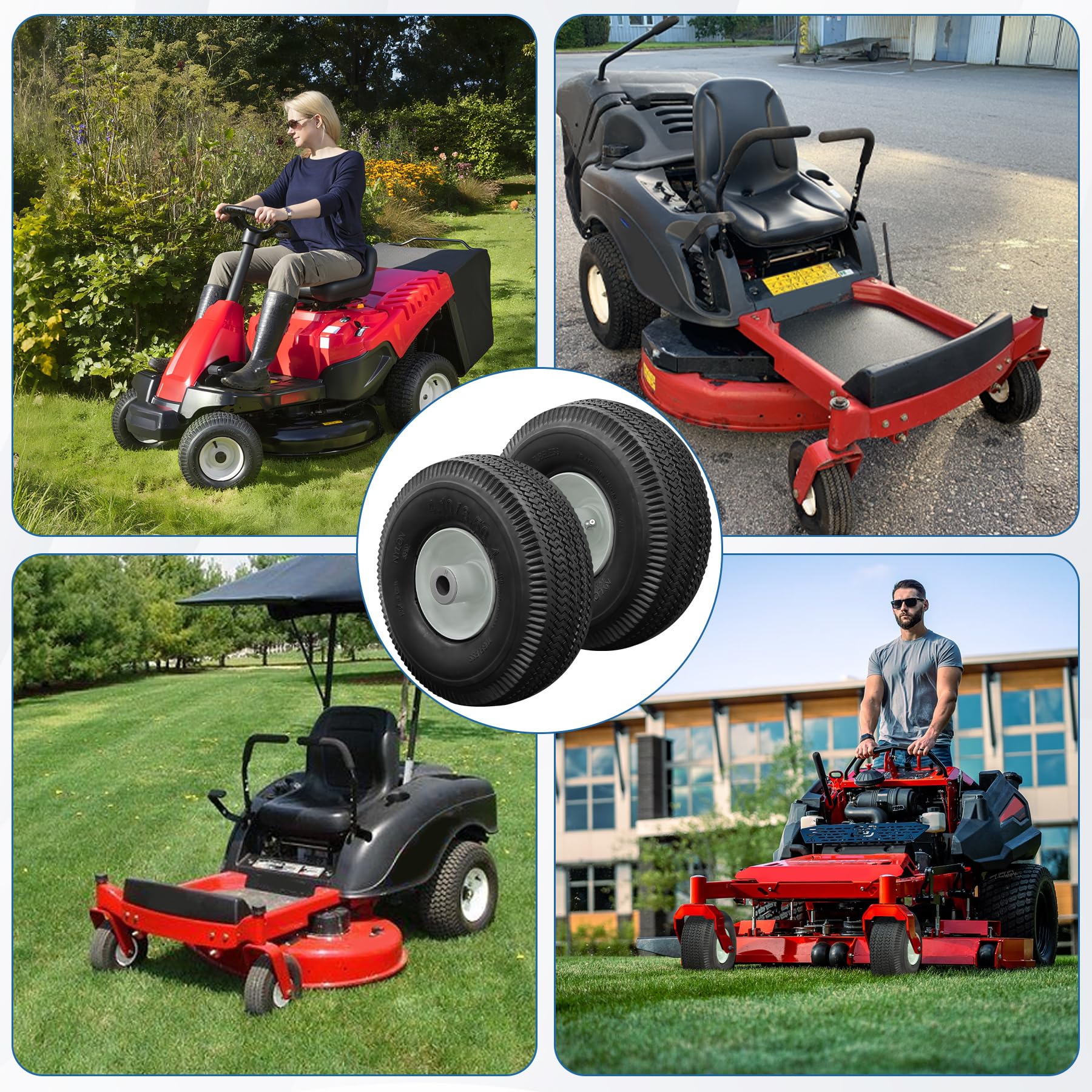 BigHead 105-3471 - Conjunto de rueda delantera y neumático para cortacésped | Compatible con cortacésped Toro TimeCutter/Exmark Quest Z-Turn 4.10x3.50-4, diámetro interior de 3/4 pulgadas, longitud