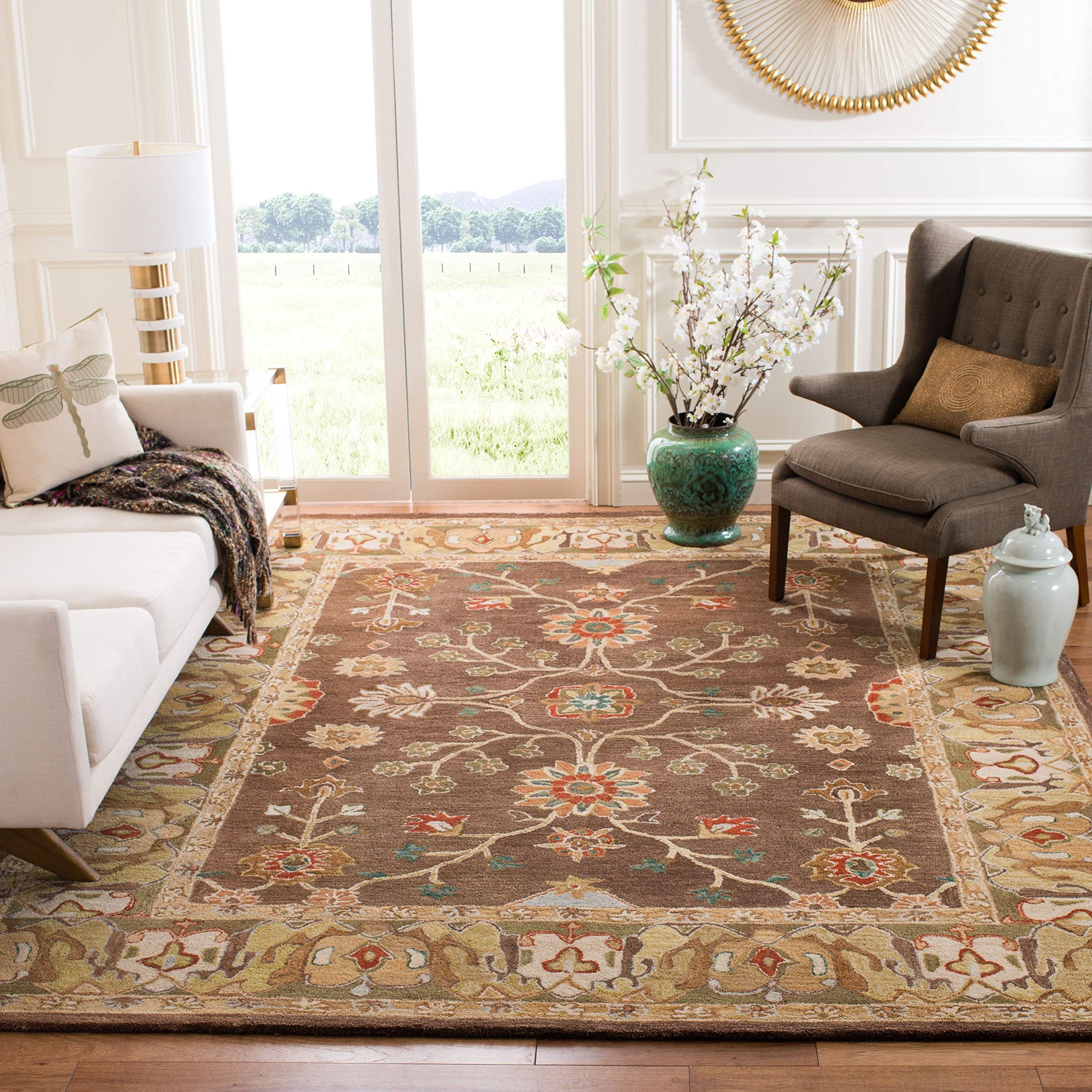 SafaviehAnatolia Collection AN562A Handmade Traditional Oriental Premium Wool Area Rug, 8' x 10', Brown / Gold