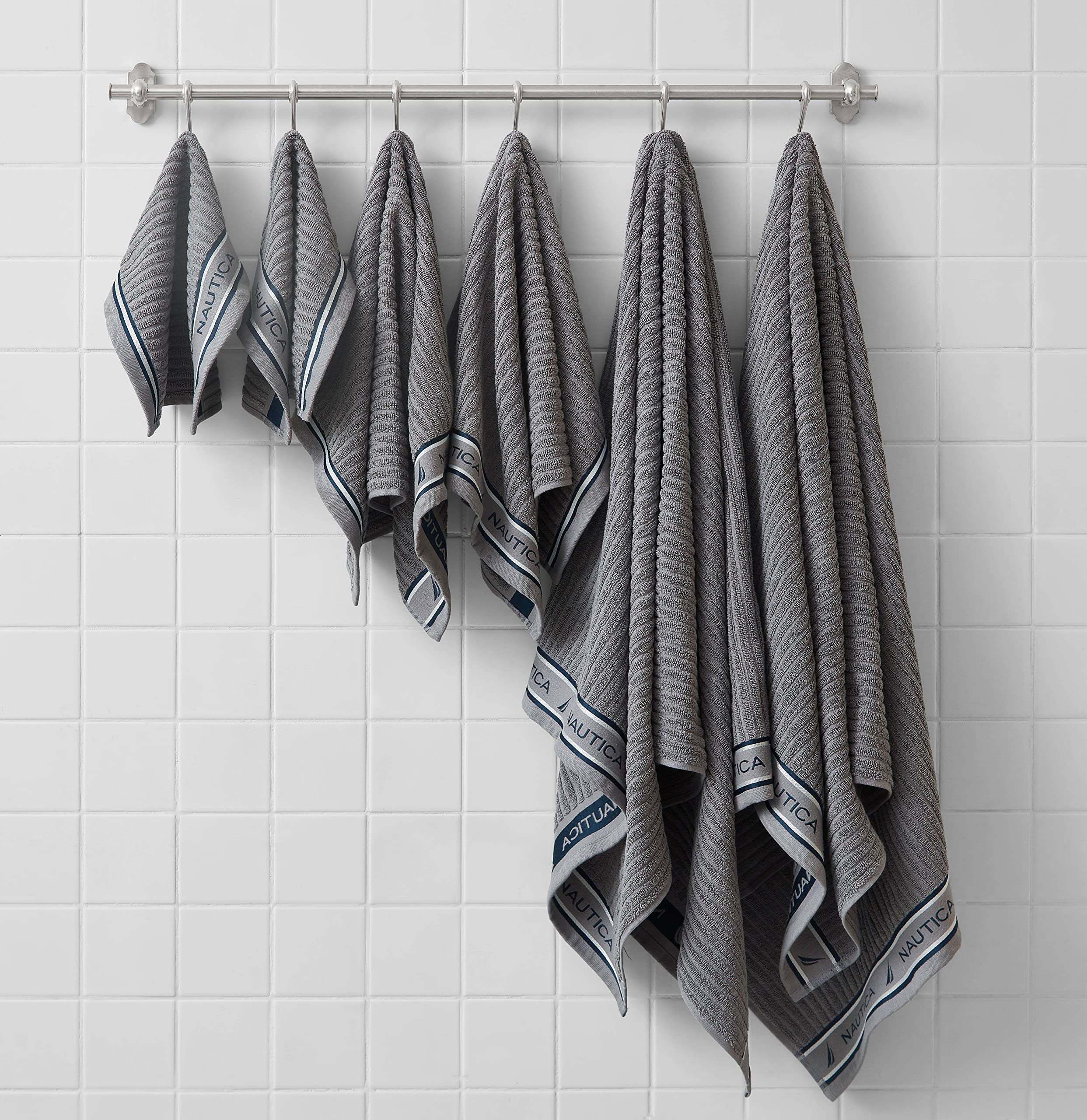 Nautica Asciugamani da bagno, morbido cotone assorbente, accessori essenziali per il bagno moderno, certificati Oeko-Tex, grigio (signature grey), 6 pezzi