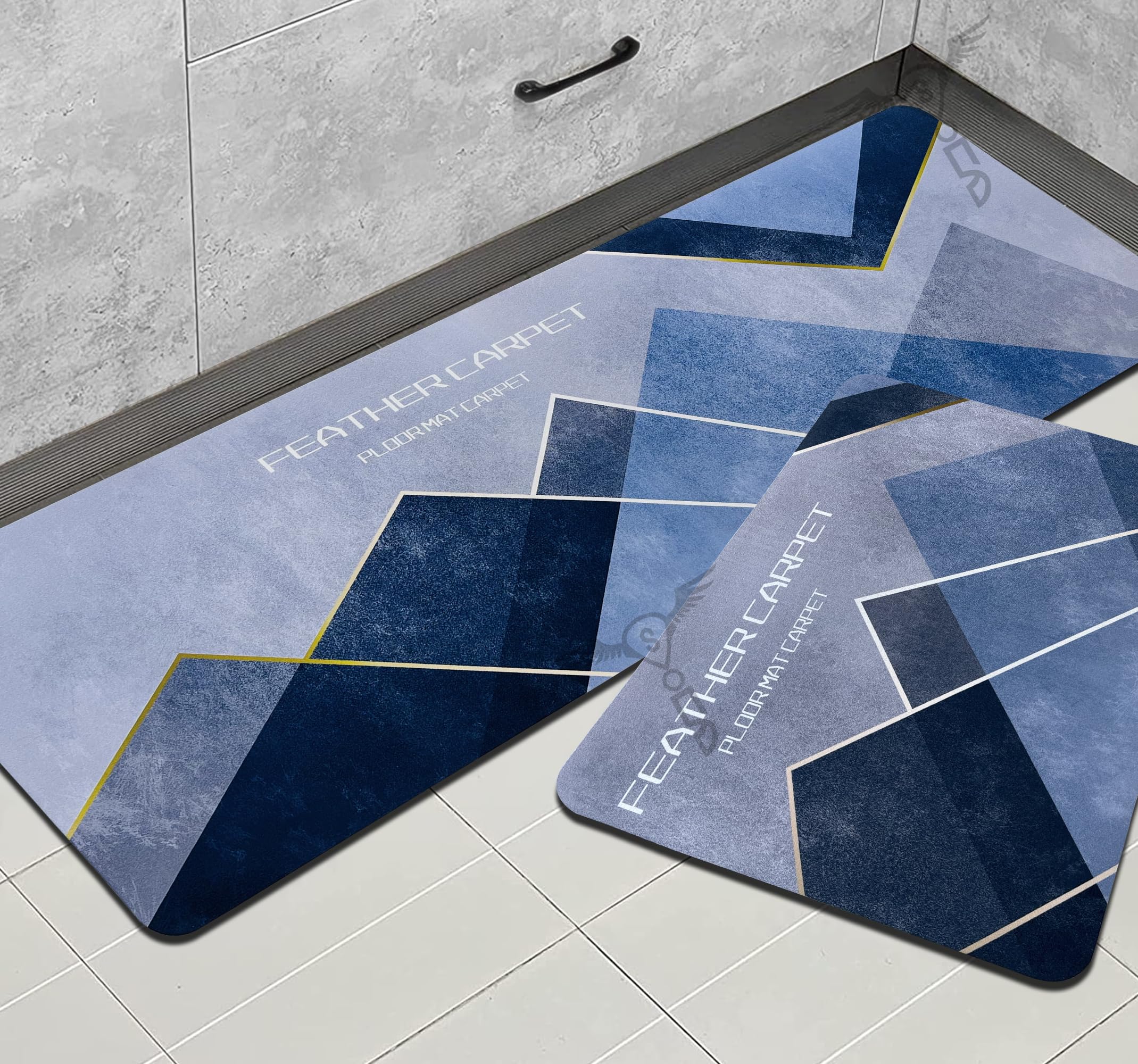 SITTELLA Rubber 2 Pcs Anti-Skid Kitchen Mats 3mm, Water Absorbent Rug, Carpets, Floor Mat for Home and Kitchen (120x40cm & 40x60cm Multicolour) Feather Print, Rectangular