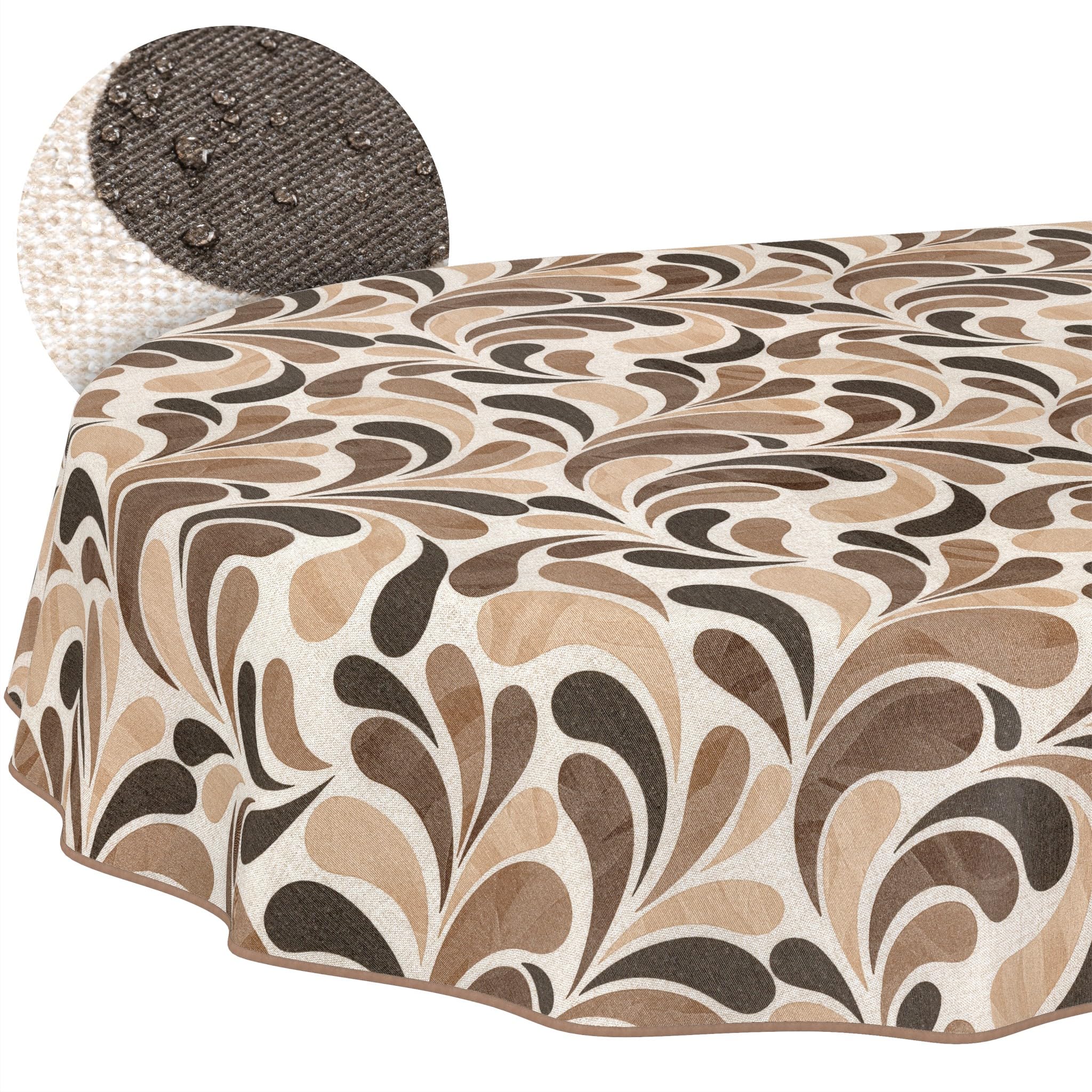 ANRO Tischdecke abwaschbar Tropfen Beige mit Saum oval 220x140 cm