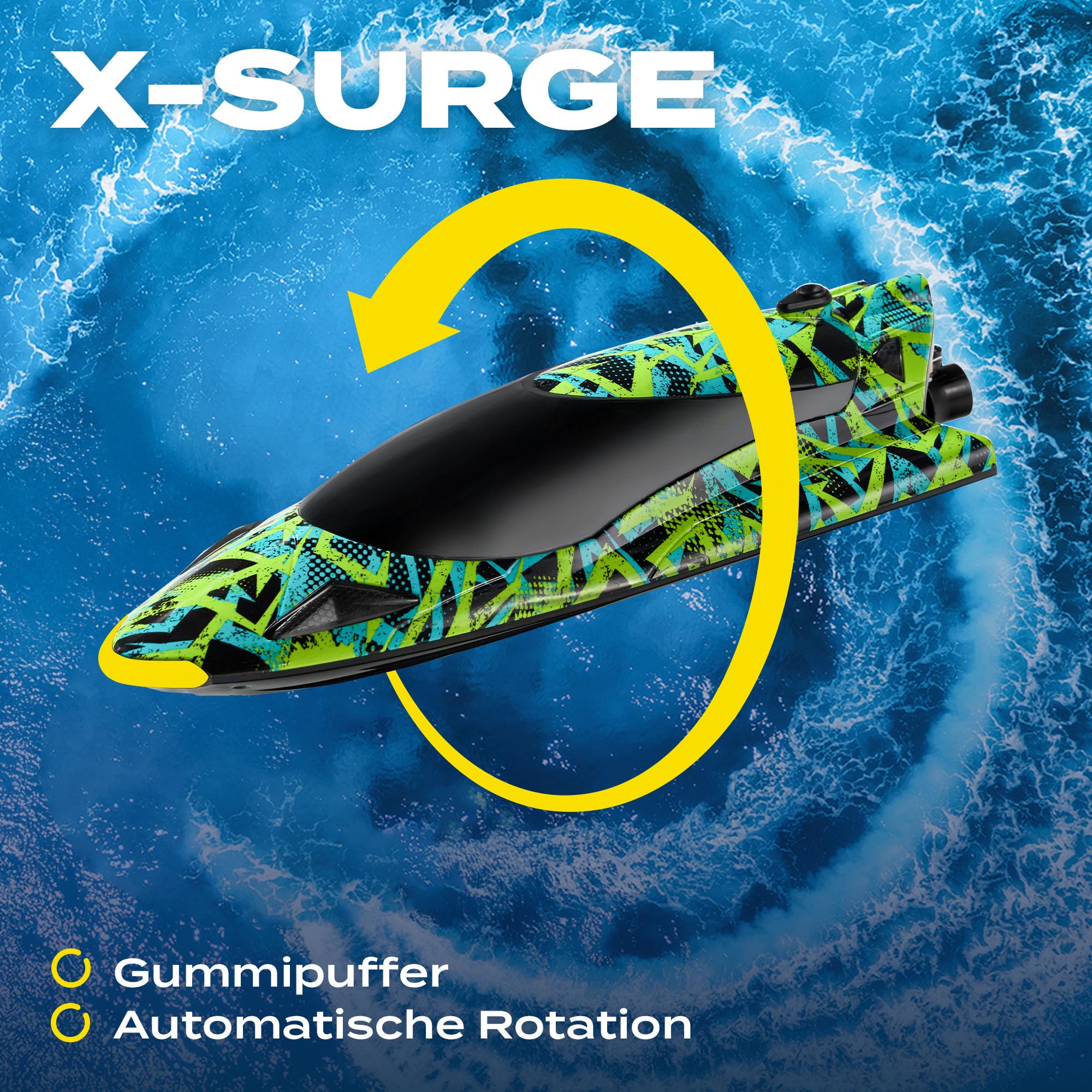 Overmax X-Surge Ferngesteuertes RC Speedboat Rennboot mit LED 35 km/h | 1200 mAh Akkus 30 Minuten Spaß Geschwindigkeitskontrolle Reichweite bis zu 100 m, EIN Spielzeug für Pool und See