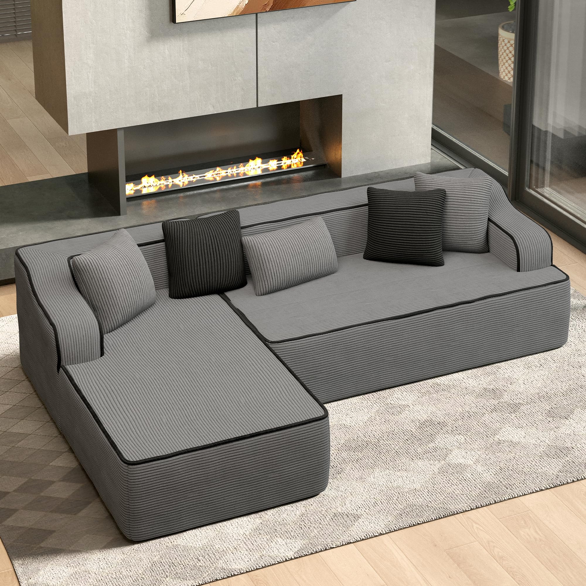 HERAS HOUSE 105 L Shaped Sectional with Chaise Living Room Cloud Couch Corduroy Modular Sofa with Wide Armrest