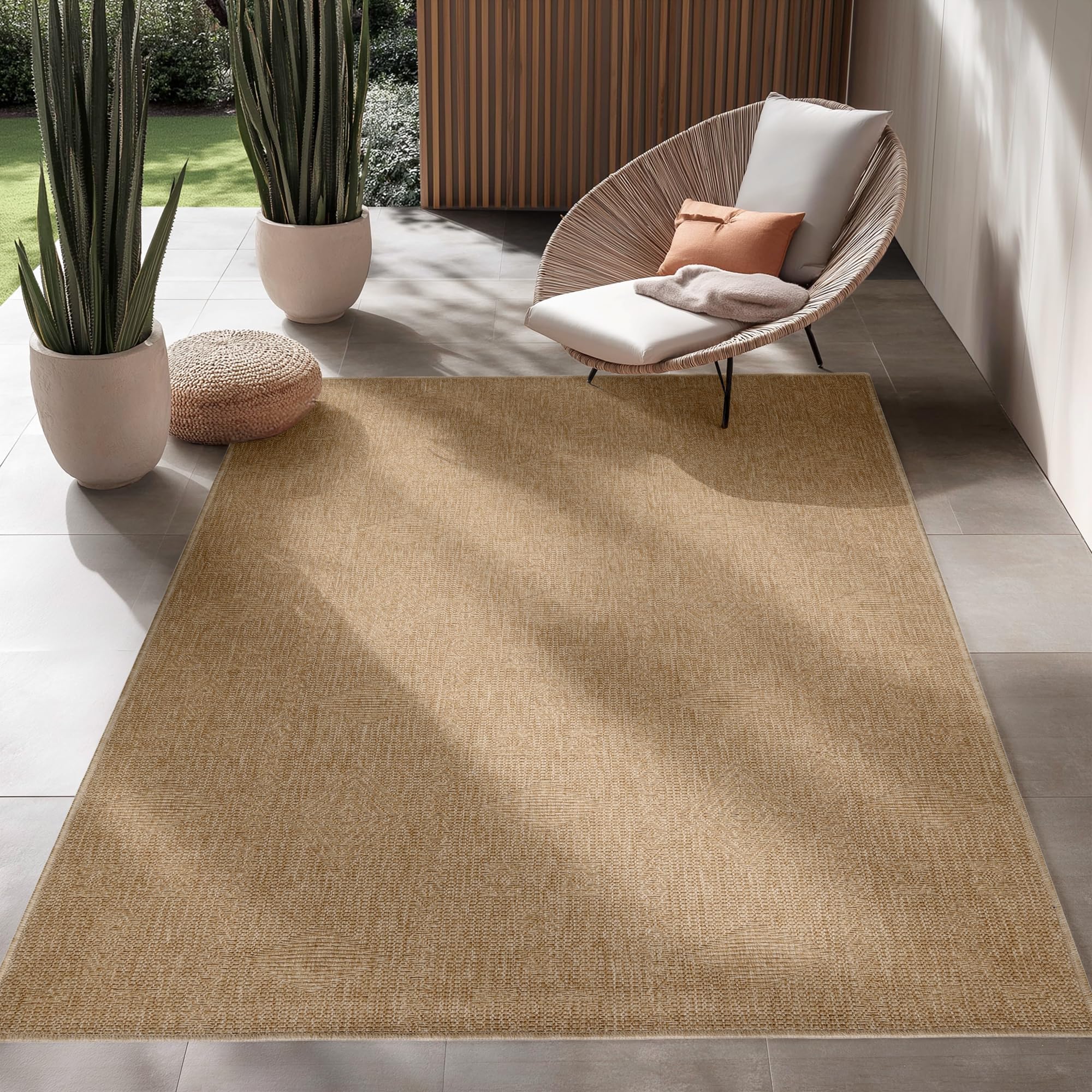 SIMPEX Outdoor Teppich 240x340 cm Wetterfester Teppich in Jute-Optik Extra großer Flachgewebe Teppich für Terrasse, Balkon, Wohnzimmer & mehr