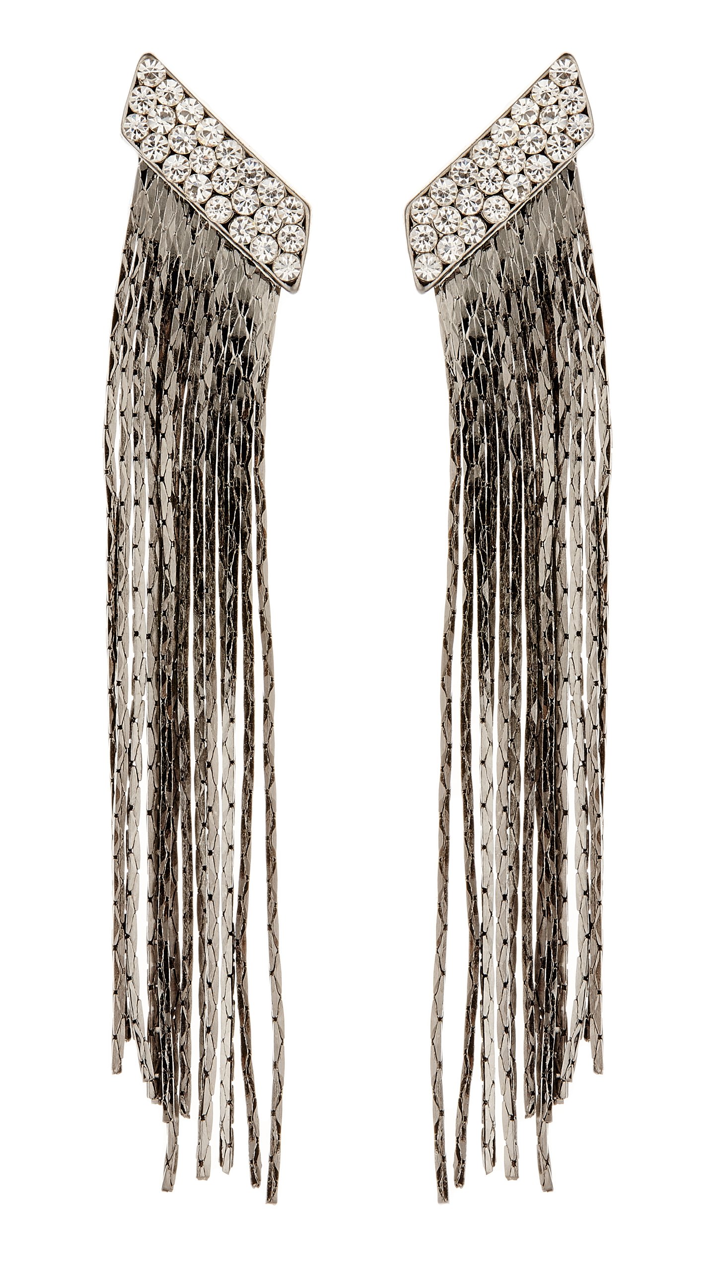 Bello LondonClip On Earrings - Grey Drop With Linked Strands And Clear Crystals - Cal GM