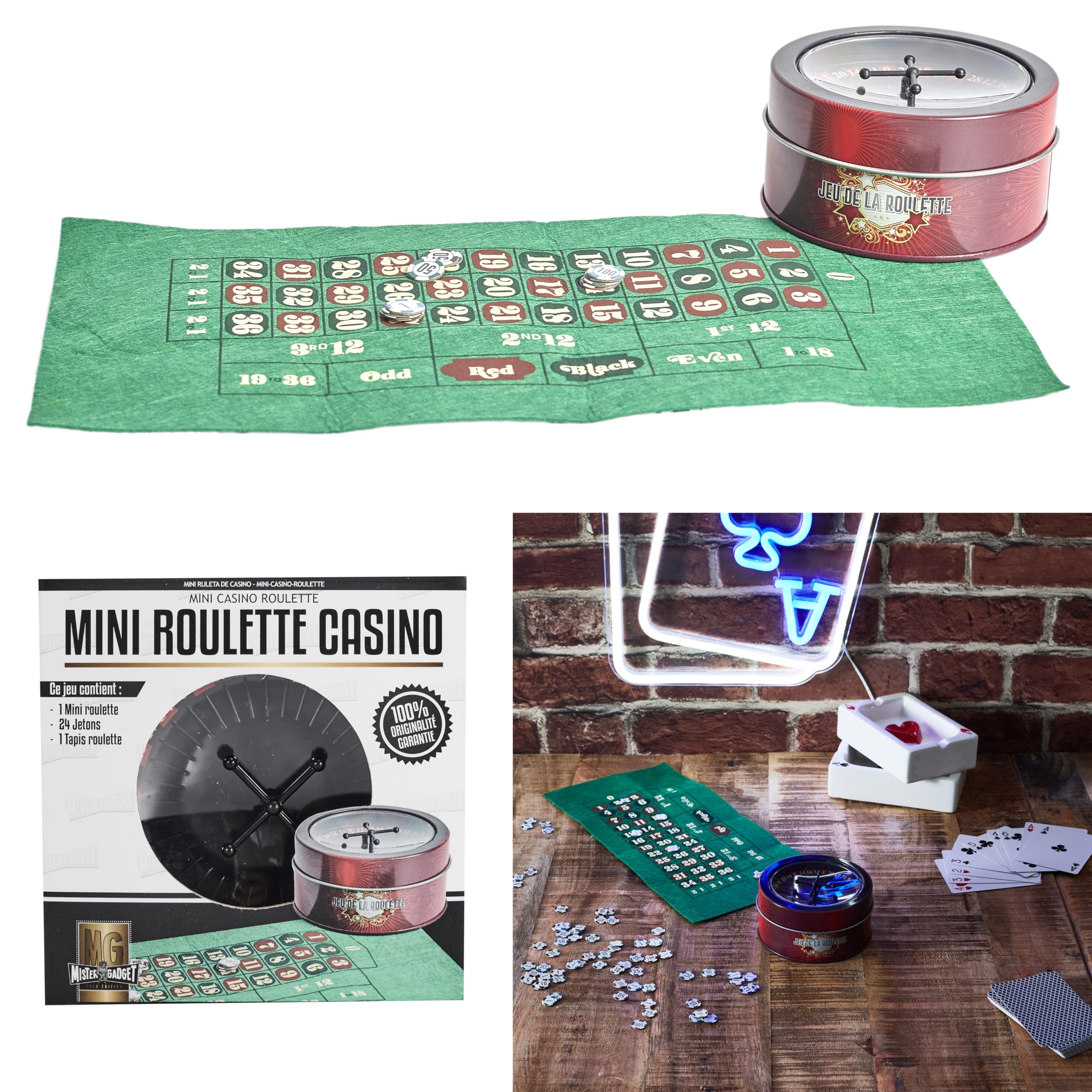 MISTER GADGET - MG3489 Juego de Ruleta Casino, Colores Negro, Rojo y Verde, Recrea el Ambiente de Casino en Casa, Risas y Diversión Aseguradas con Amigos y Familia, Apuesta y Deja que la Suerte Decida