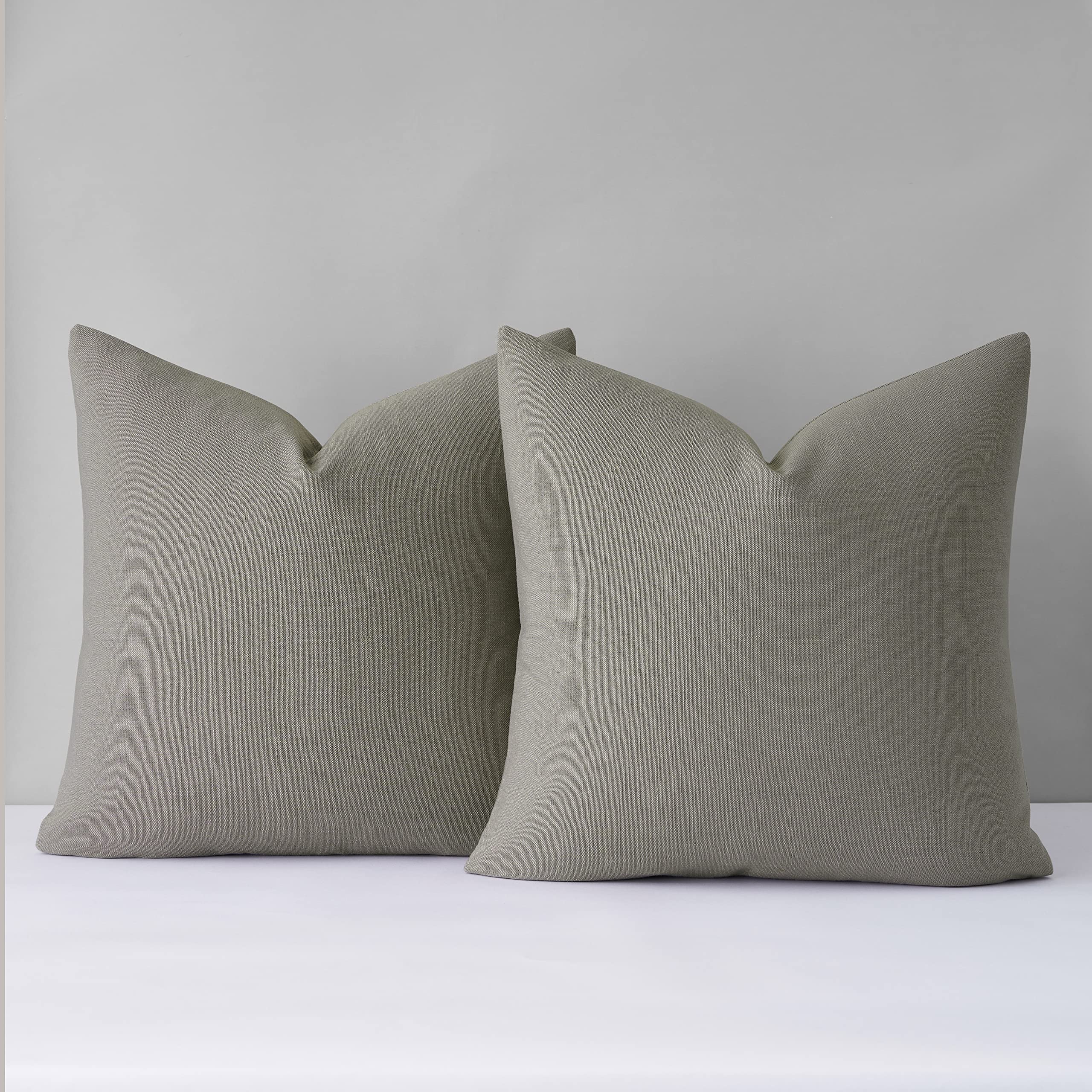 Mixhug Decorative Linen Throw Pillow Covers, Farmhouse Cushion Covers for Couch and Bed, Taupe, 16 x 16 Inches, Set of 2