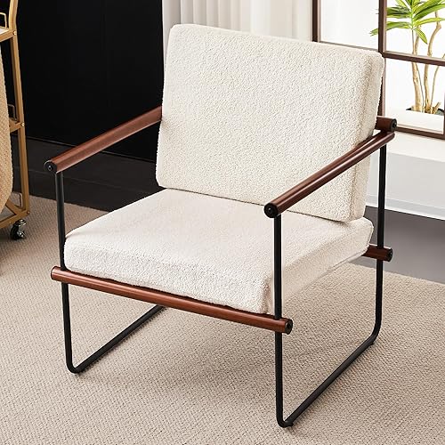 Miniatura 3 de Silla decorativa Boucle de 29 pulgadas, silla decorativa para sala de estar, silla decorativa moderna de mediados de siglo para dormitorio, sillón