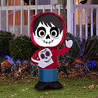 Vista 2 de Gemmy Airblown Miguel de Coco w/Skull Disney, 3.5 pies de alto, rojo