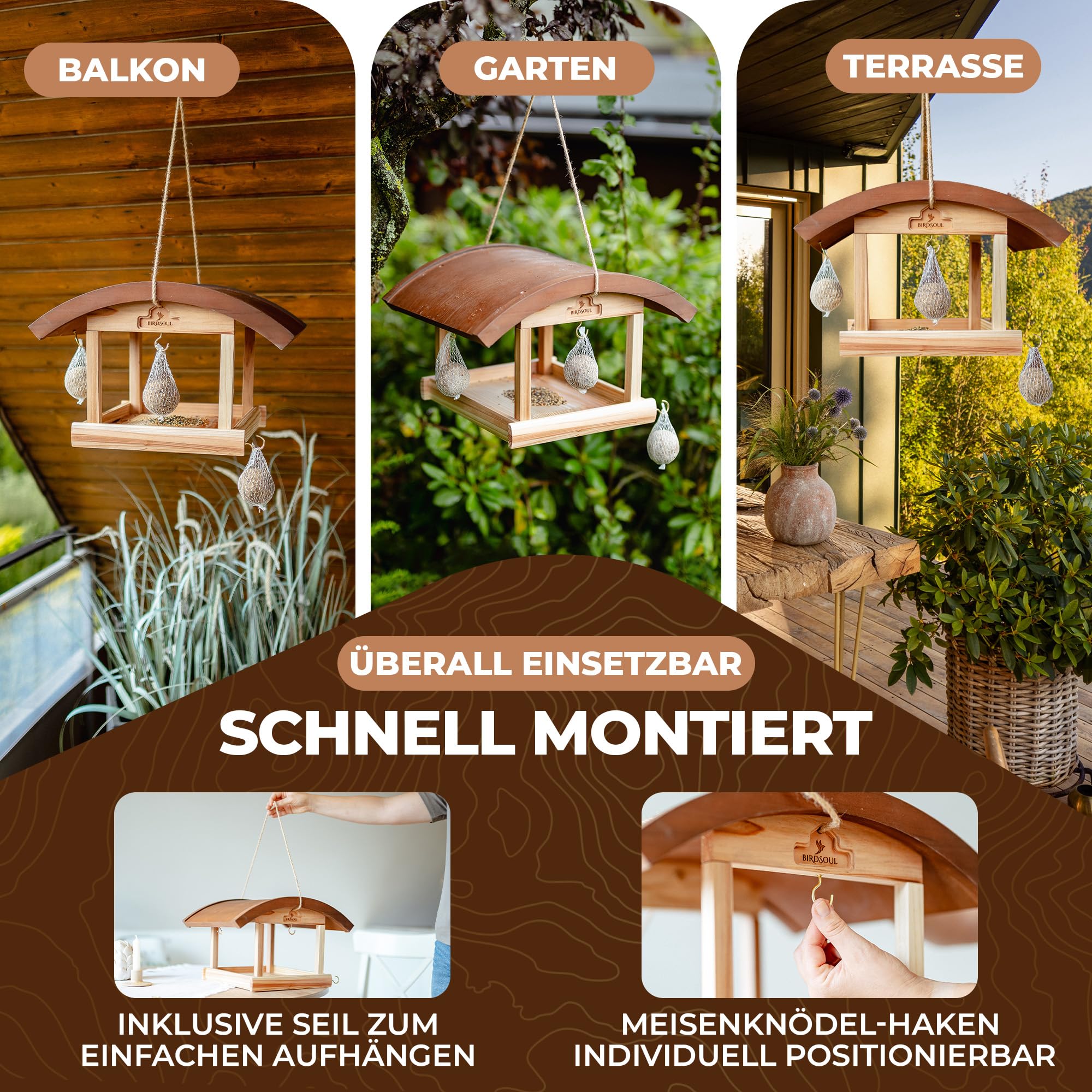 Großes Vogelhaus zum Aufhängen wetterfest [Rain-Safe Bodenplatte & 5° Wasserablauf] XXL Vogelfutterhaus zum Aufhängen | Vogelhäuschen Bausatz | Vogelhaus Holz | Futterhaus für Vögel hängend